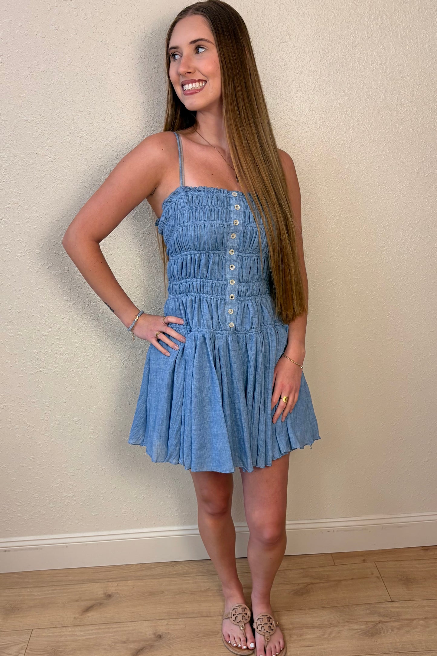 Freya Light Blue Ruched Mini Dress