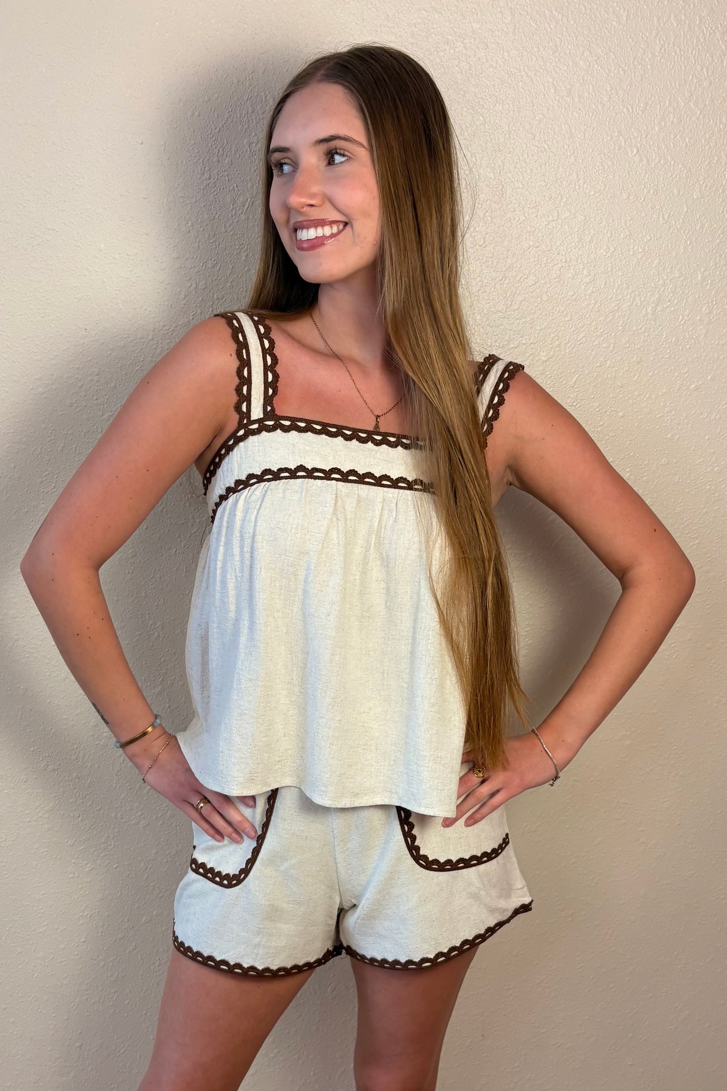 Celeste Scallop Trim Woven Cami Top