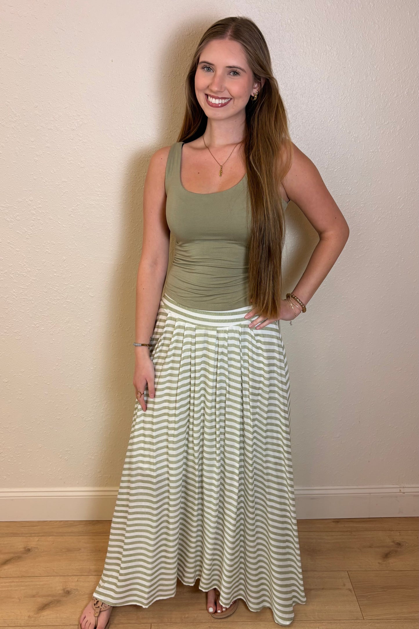 Camila Sage Stripe Maxi Skirt