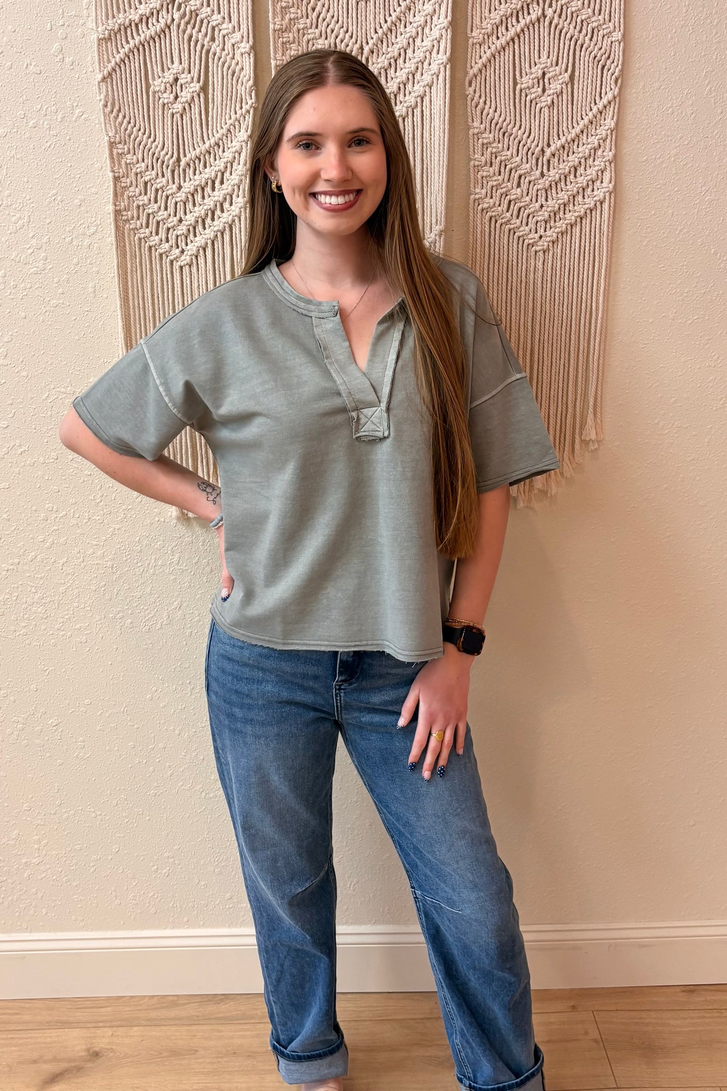 Martina Split Neck Raw Edge Top