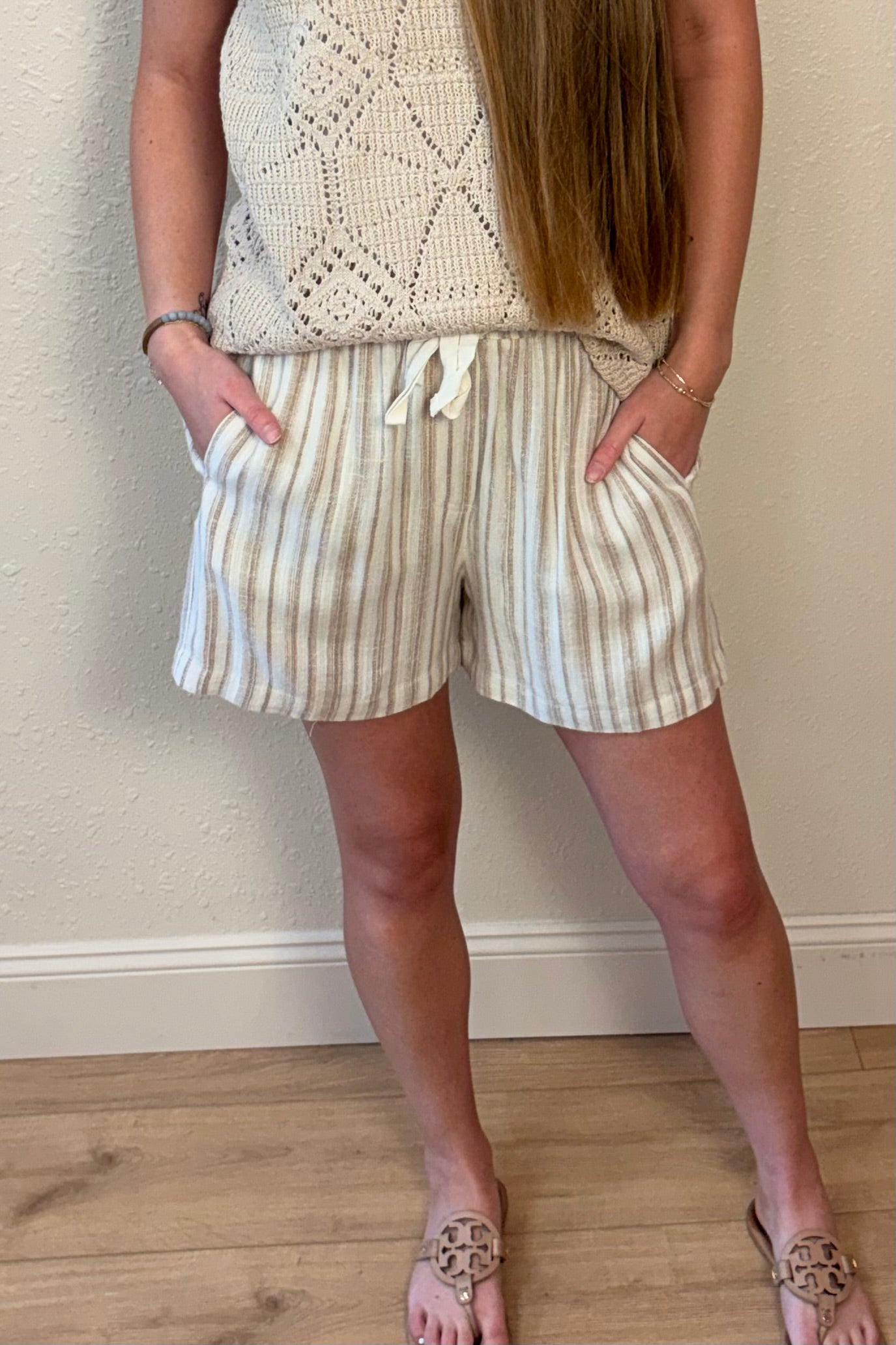 Kaia Stripe Linen Tie Front Shorts