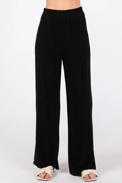 Sable Black Linen Wide Leg Pants
