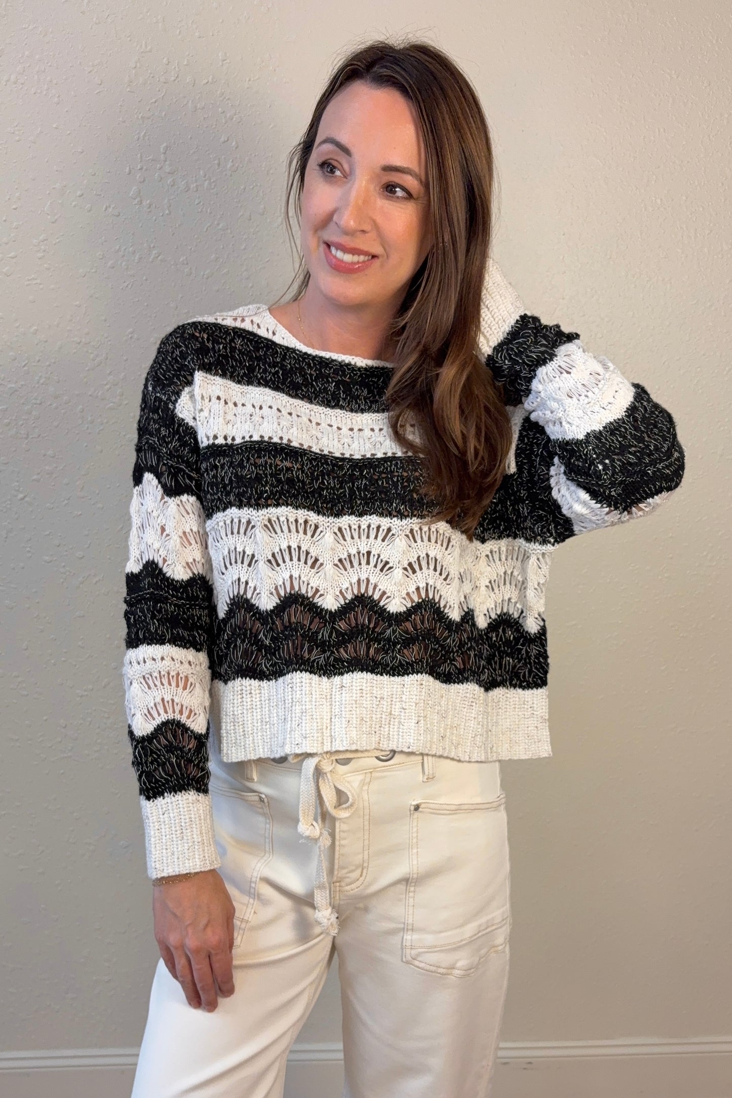 Iris Crochet Stripe Sweater