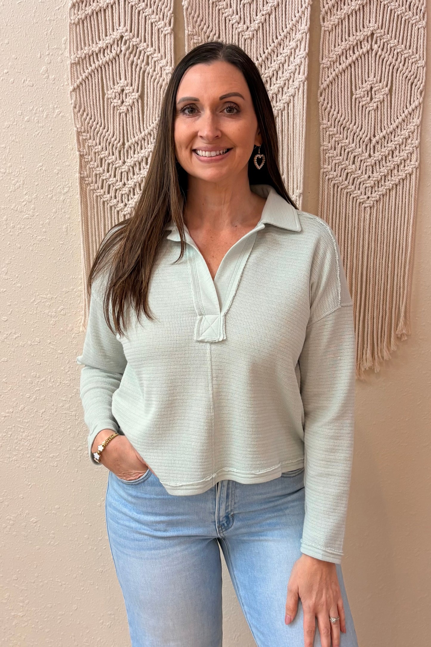 Nora Exposed Seam Knit Polo Top