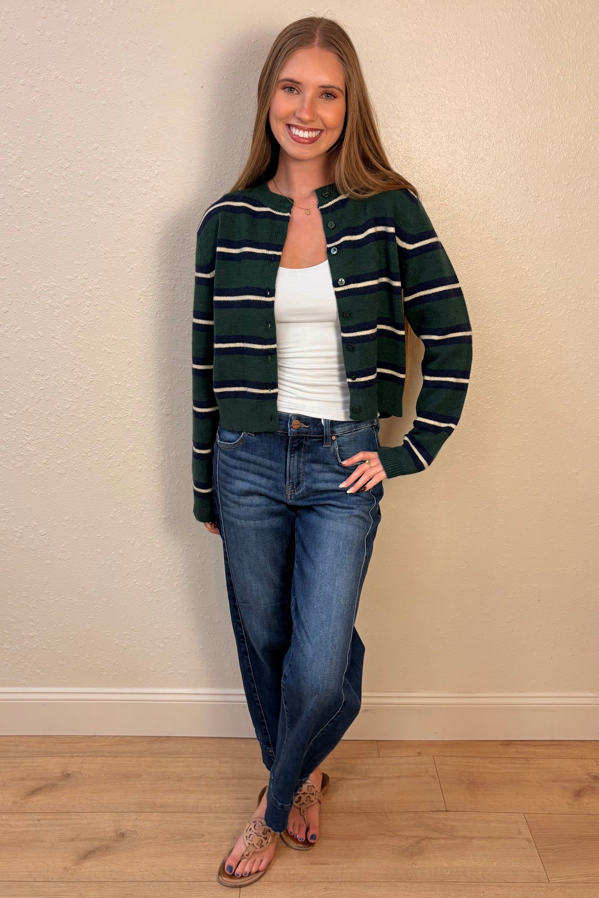 Mikayla Green Stripe Cardigan Sweater