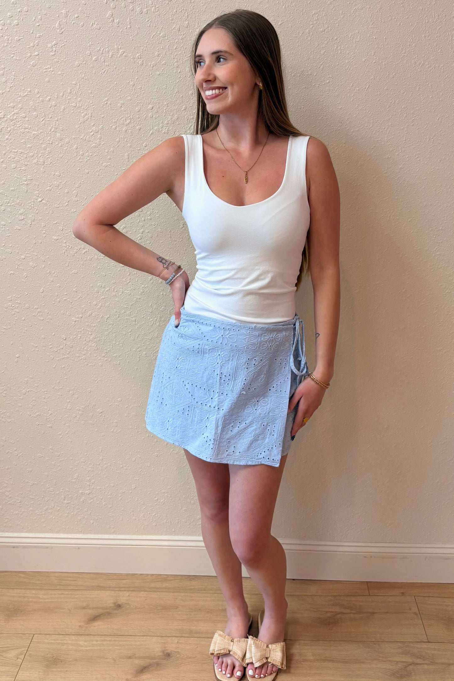 Chelsea Eyelet Embroidered Wrap Skort