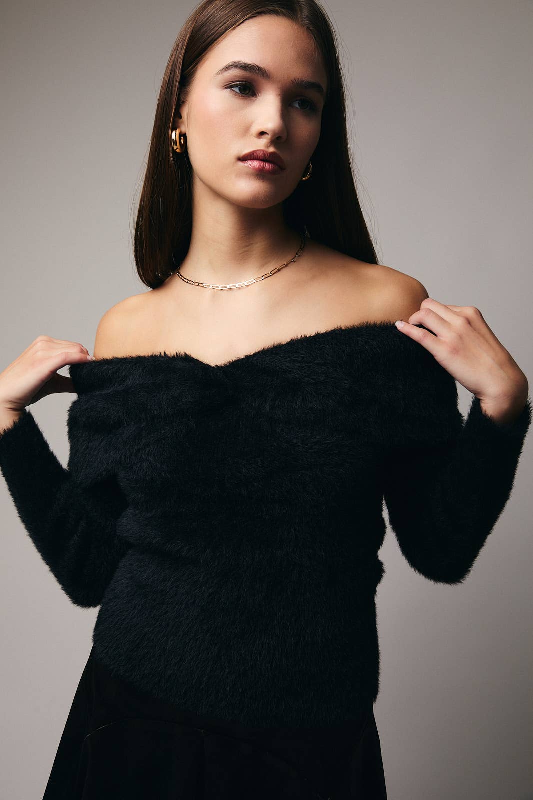 Margaret Off the Shoulder Fuzzy Sweater Top