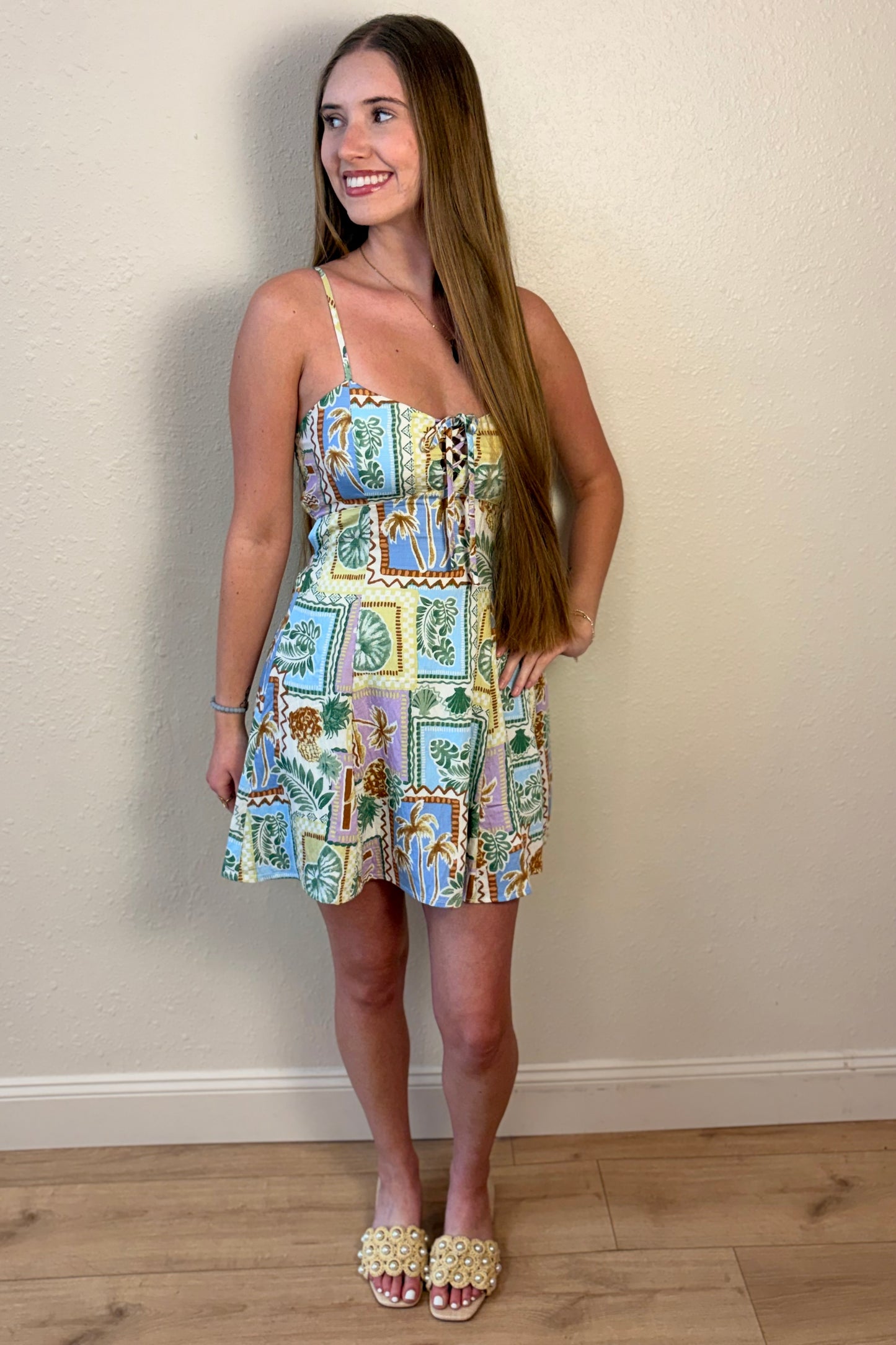 Rio Tropical Print Open Back Mini Dress