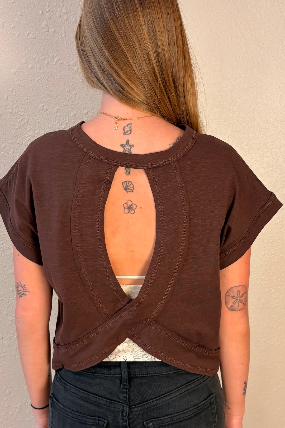 Maggie Chocolate Brown Open Back Tee