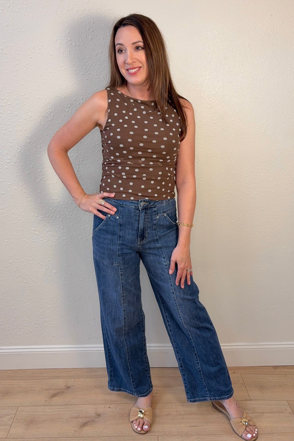 Marley Polka Dot Ruched Sleeveless Top