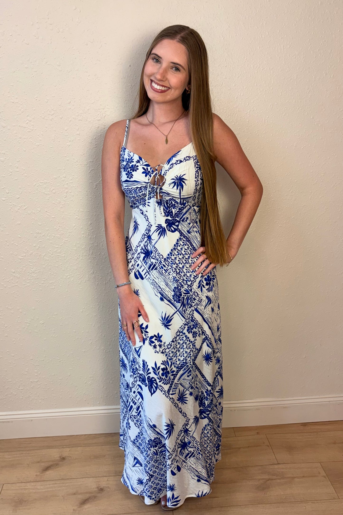 Athena Blue and White Maxi Dress
