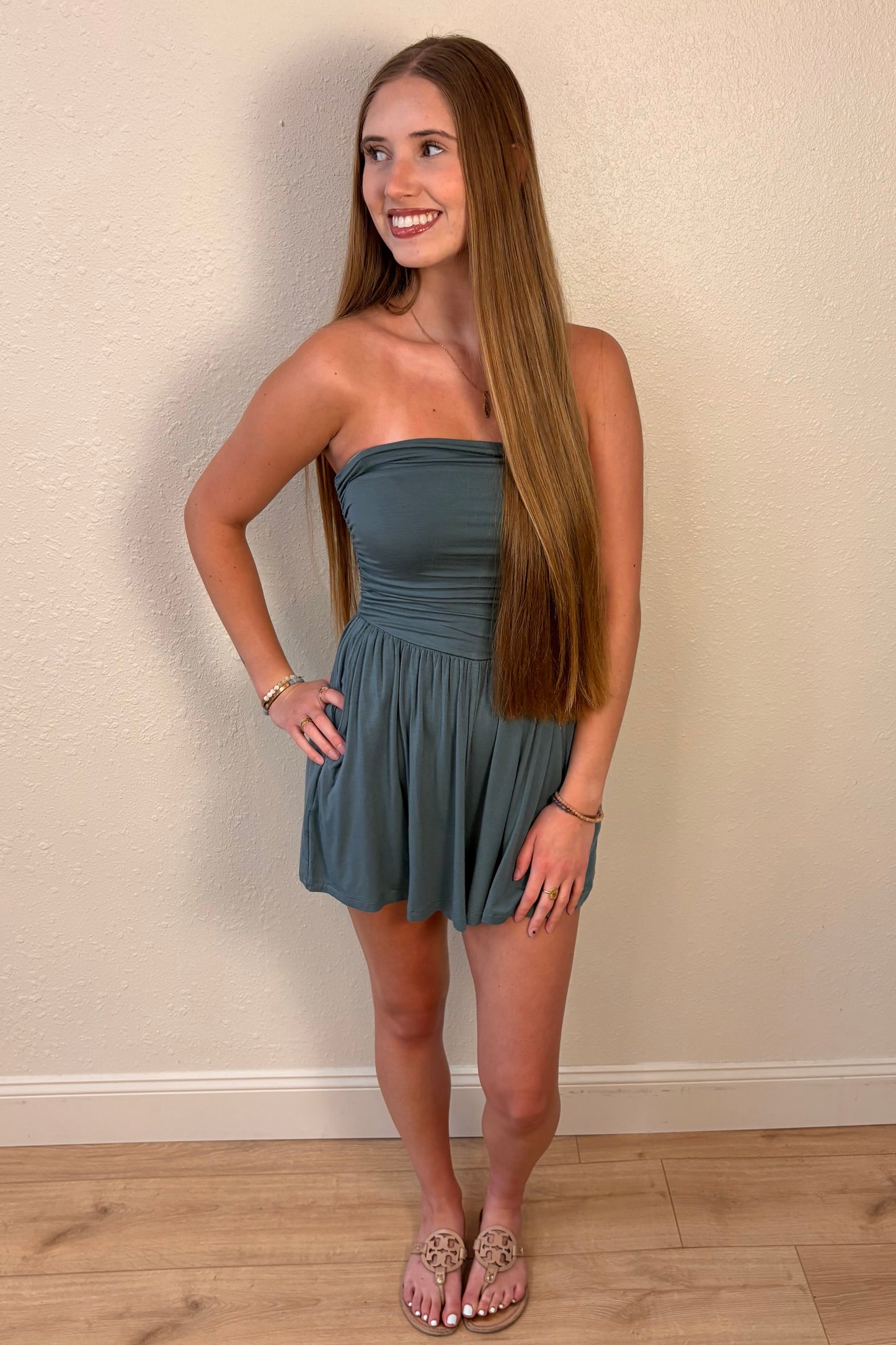 Serenity Jade Green Strapless Romper