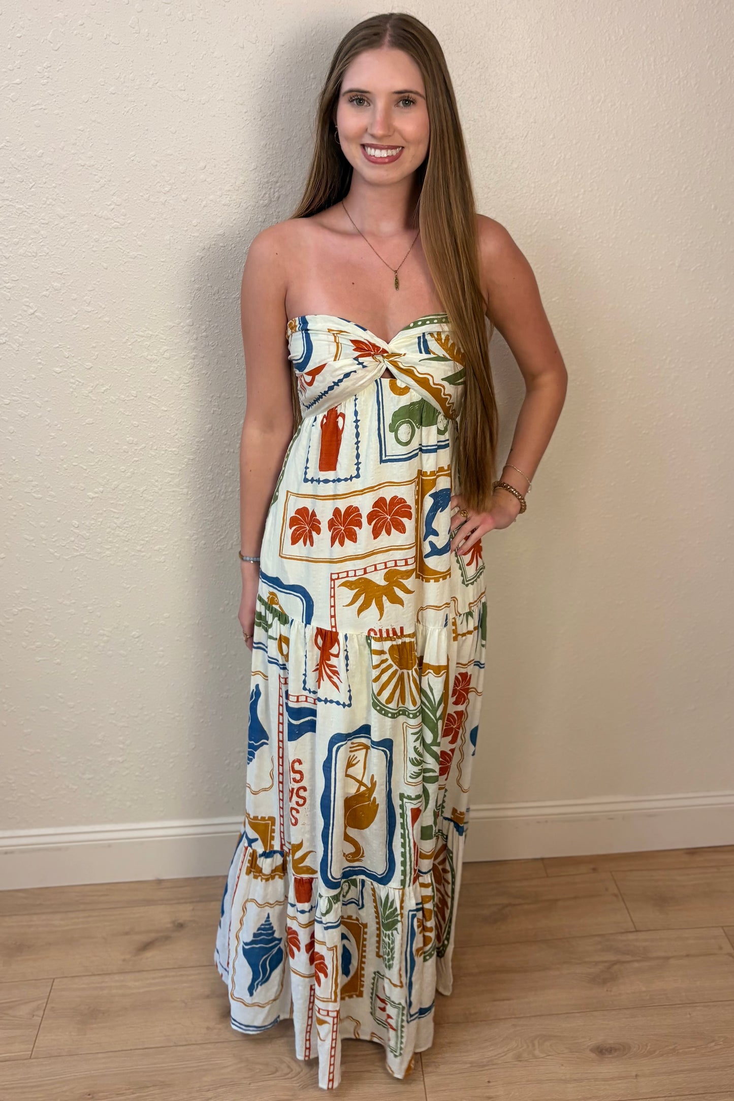 Blakely Summer Print Strapless Maxi Dress