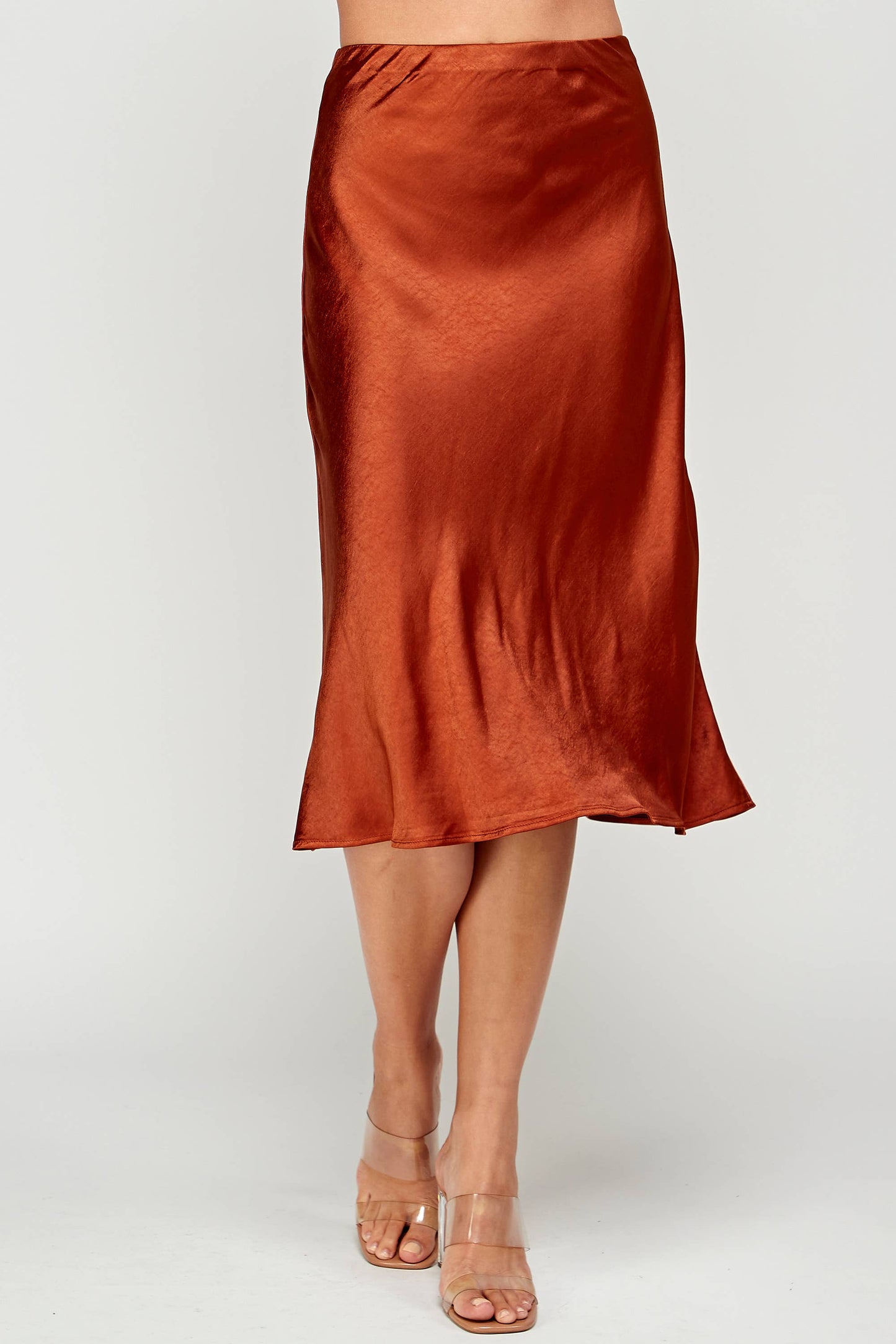 Amber Copper Satin Midi Skirt