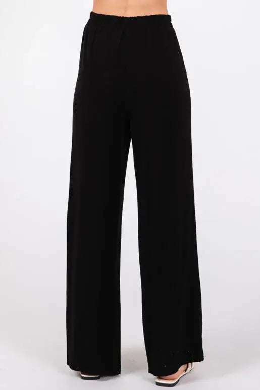 Sable Black Linen Wide Leg Pants