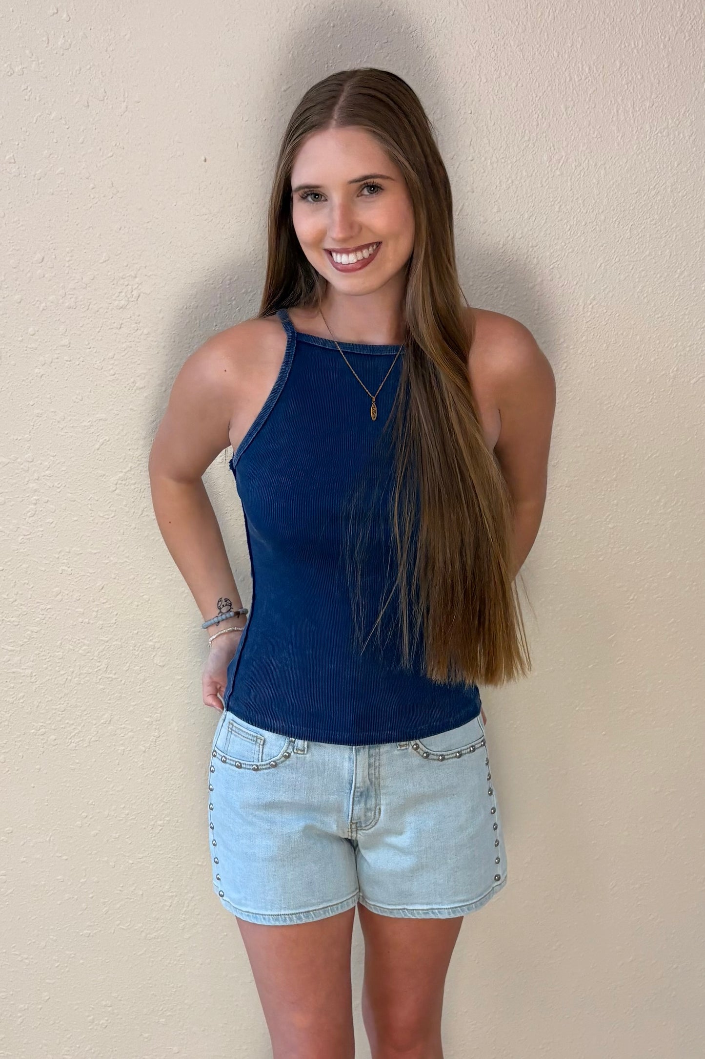 Isabella Navy Square Neck Tank Top