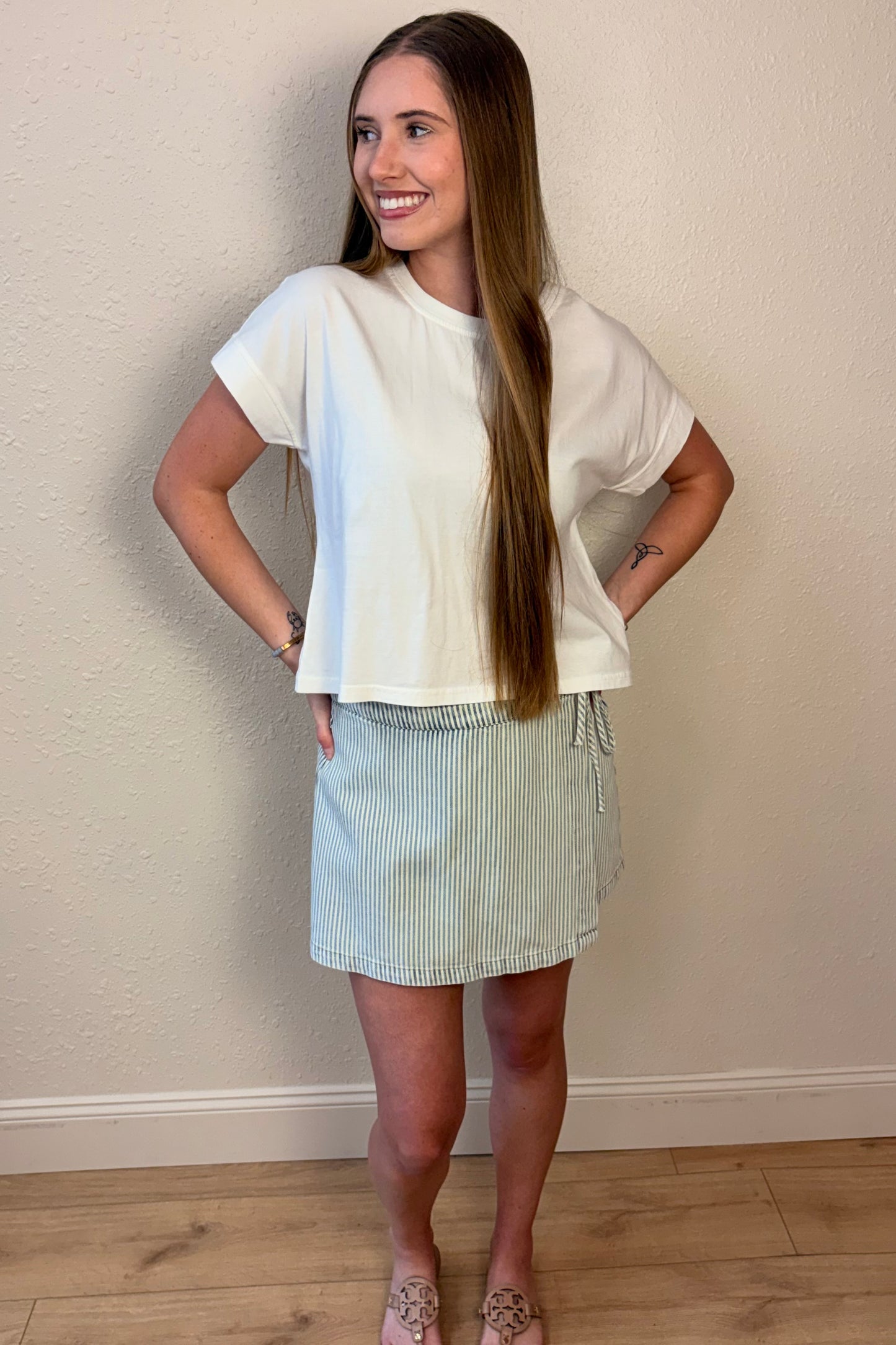 Paloma Stripe Wrap Denim Skort