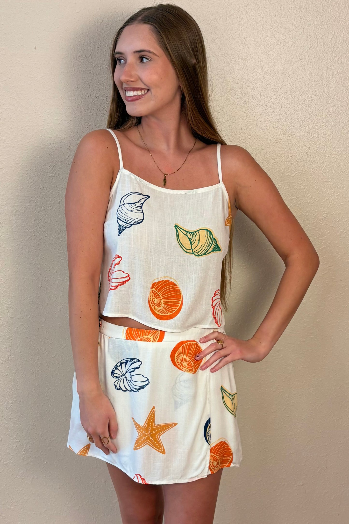 Lainey Seashell Print Open Back Tank Top