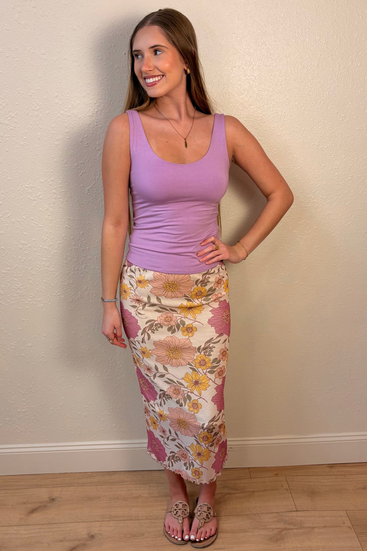 Calista Floral Mesh Midi Skirt