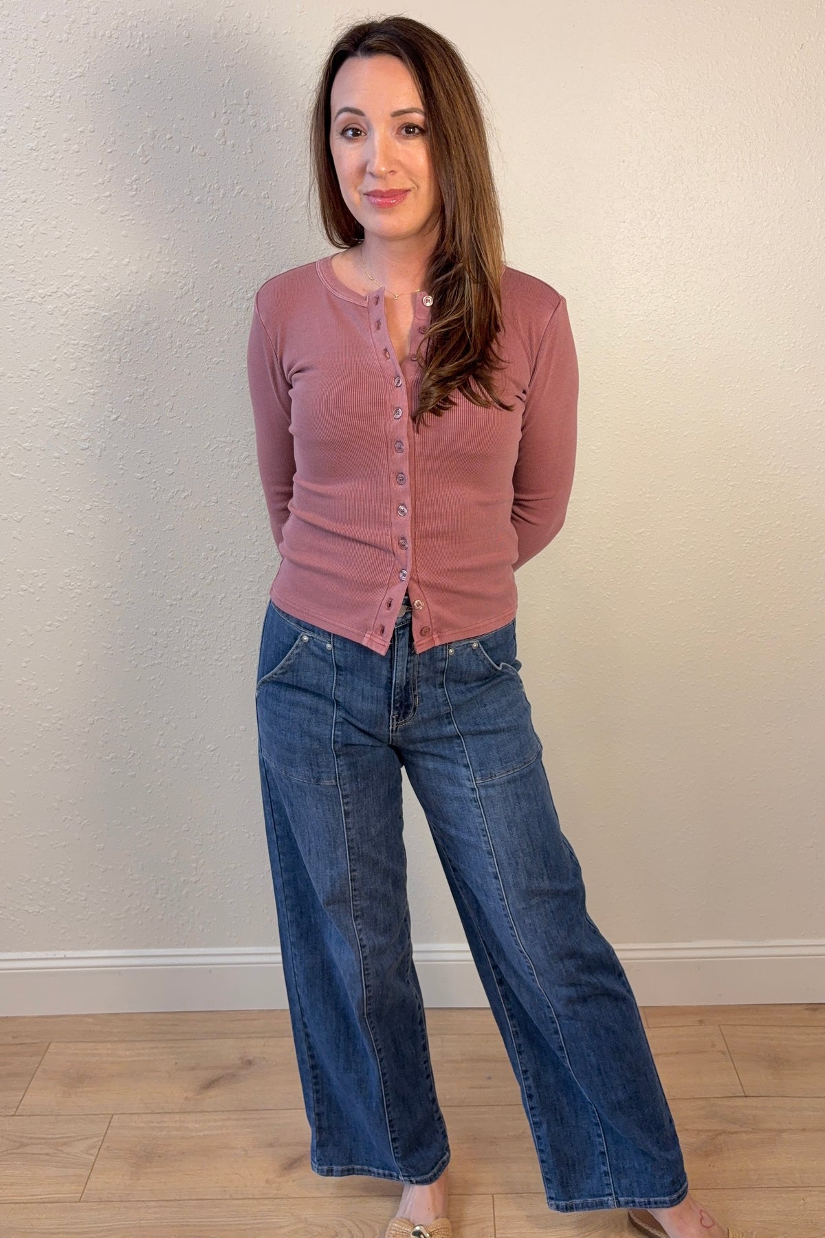 Taryn Mauve Ribbed Long Sleeve Cardigan Top
