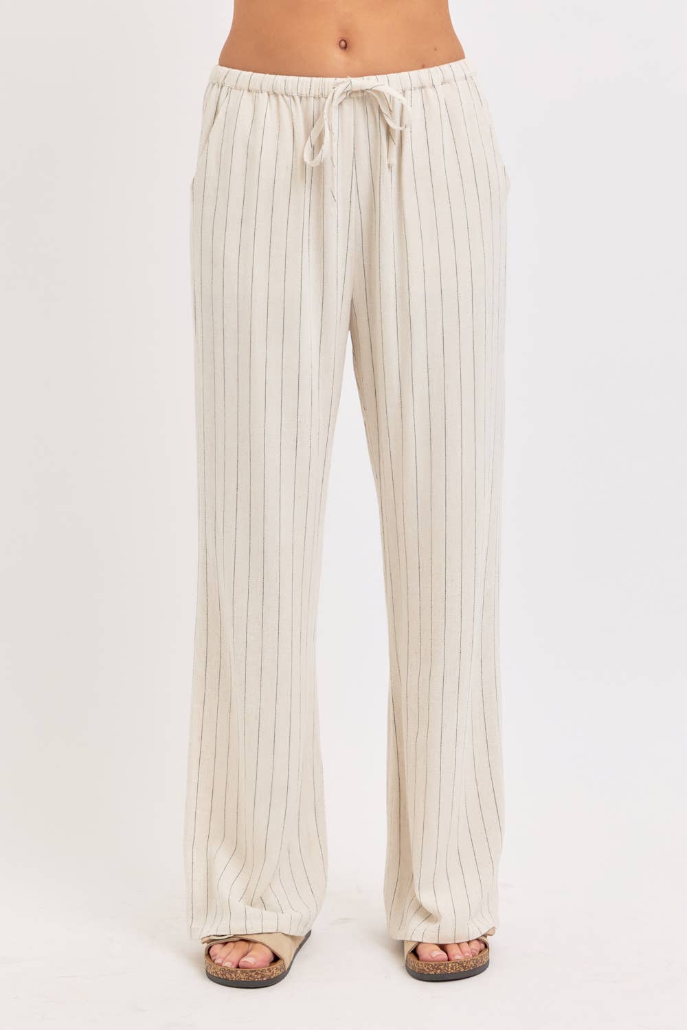 Willa Linen Pinstripe Tie Waist Pants