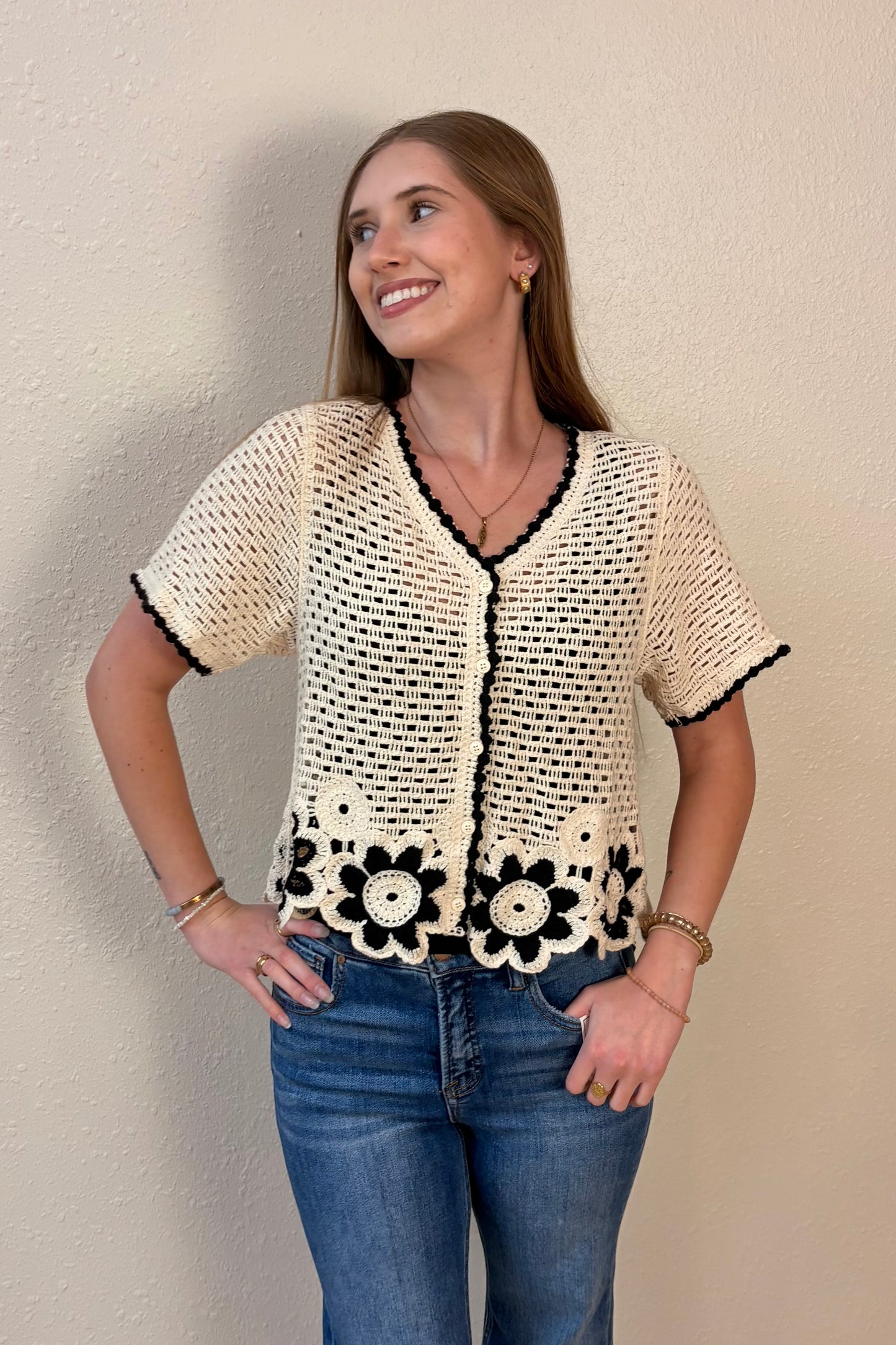 Amelia Short Sleeve Crochet Cardigan