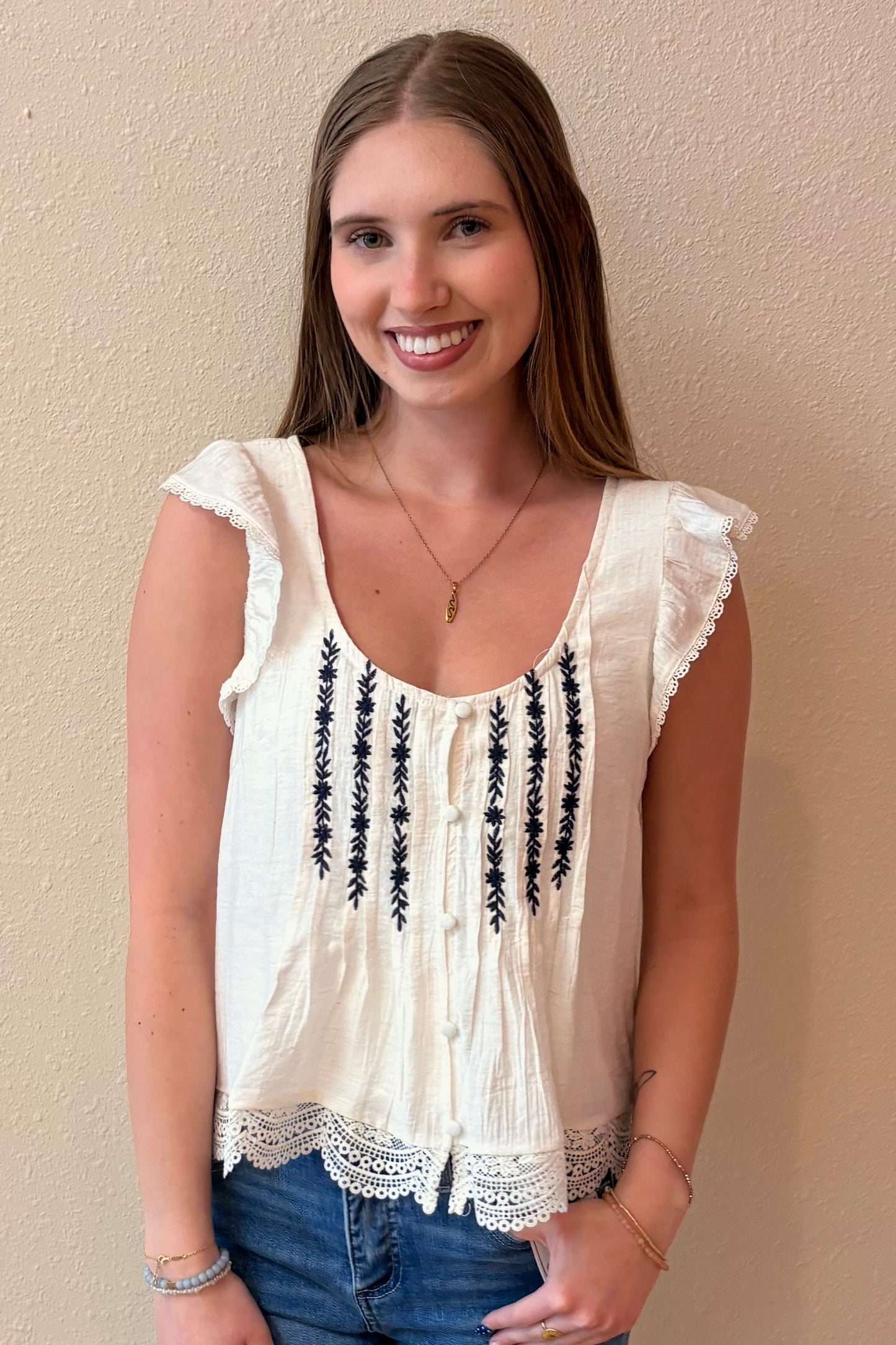Allie Embroidered Ruffle Top