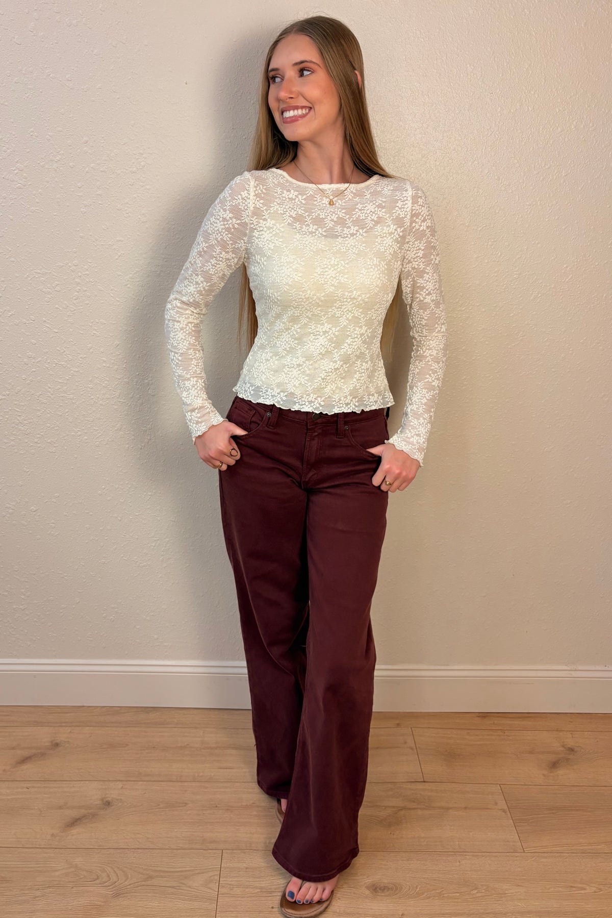 Kenzie Sheer Lace Long Sleeve Top