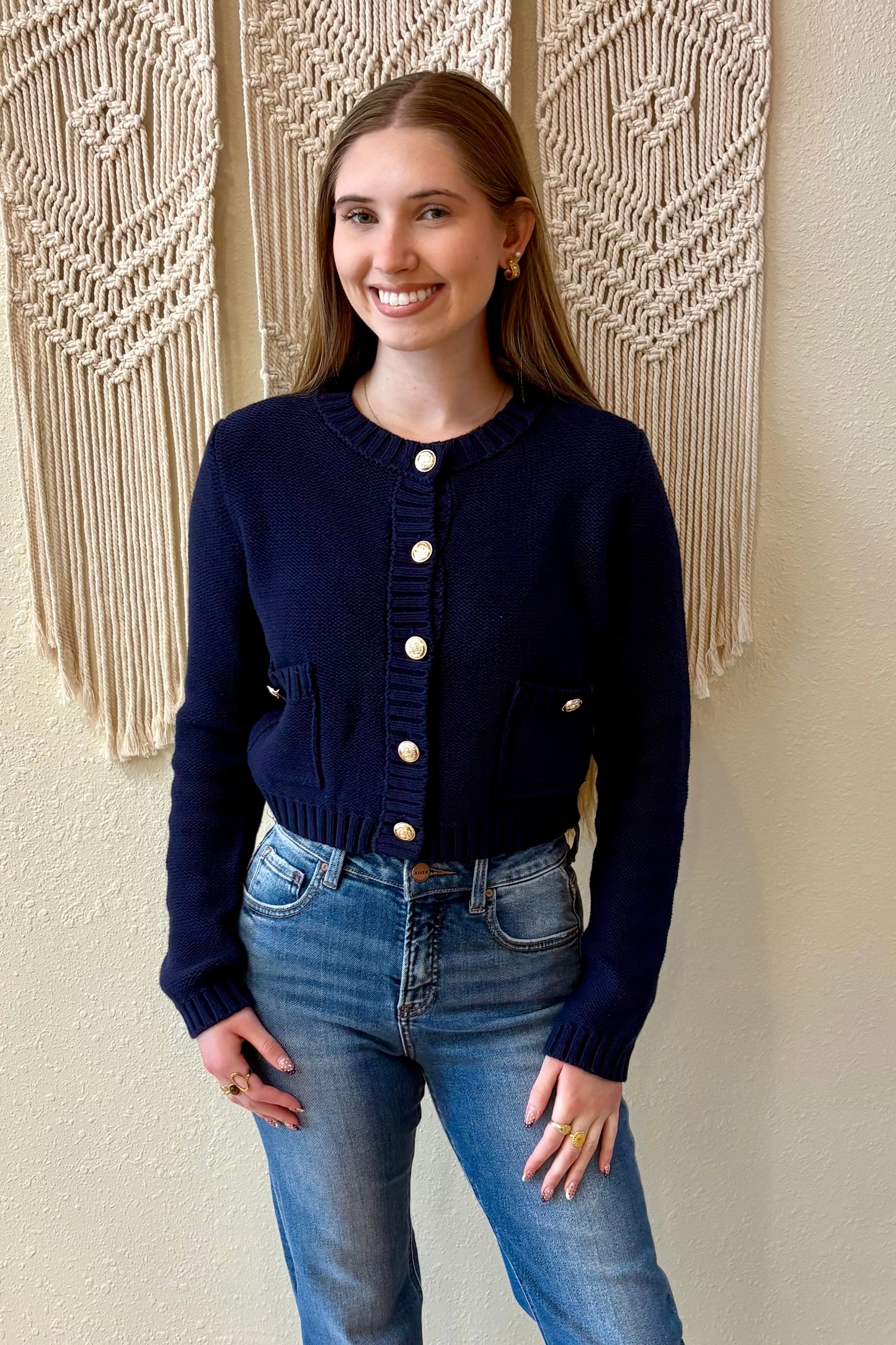 Avery Navy with Gold Buttons Cardigan