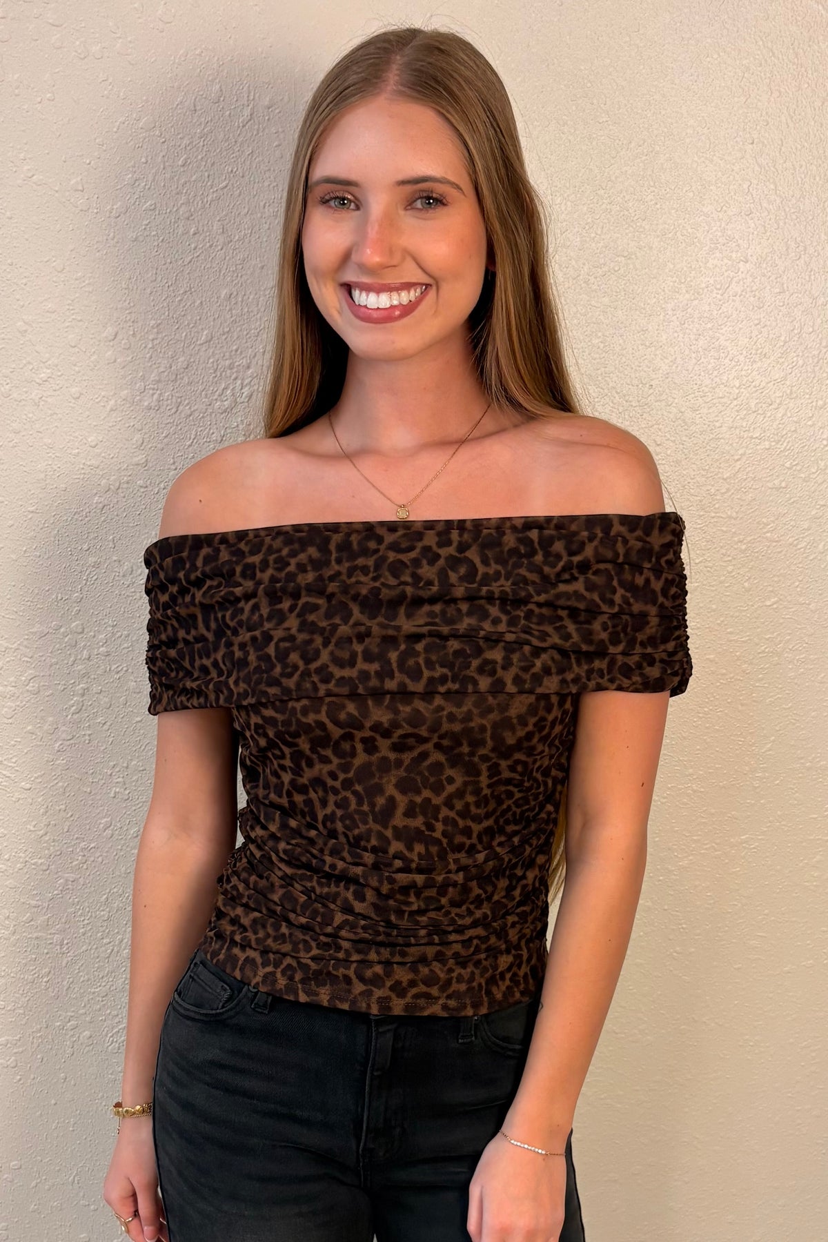 Marlena Leopard Print Off-the-Shoulder Top