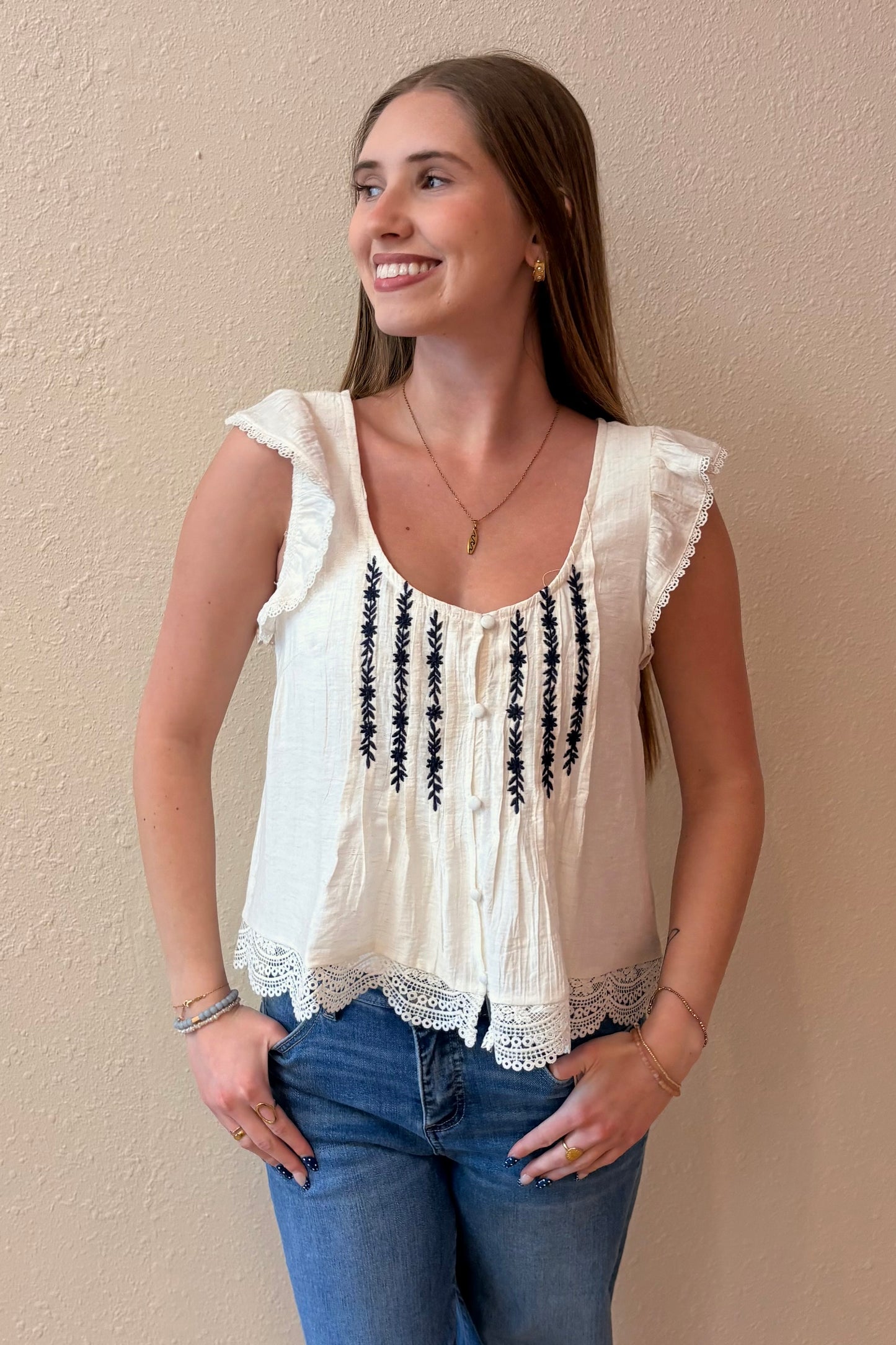 Allie Embroidered Ruffle Top