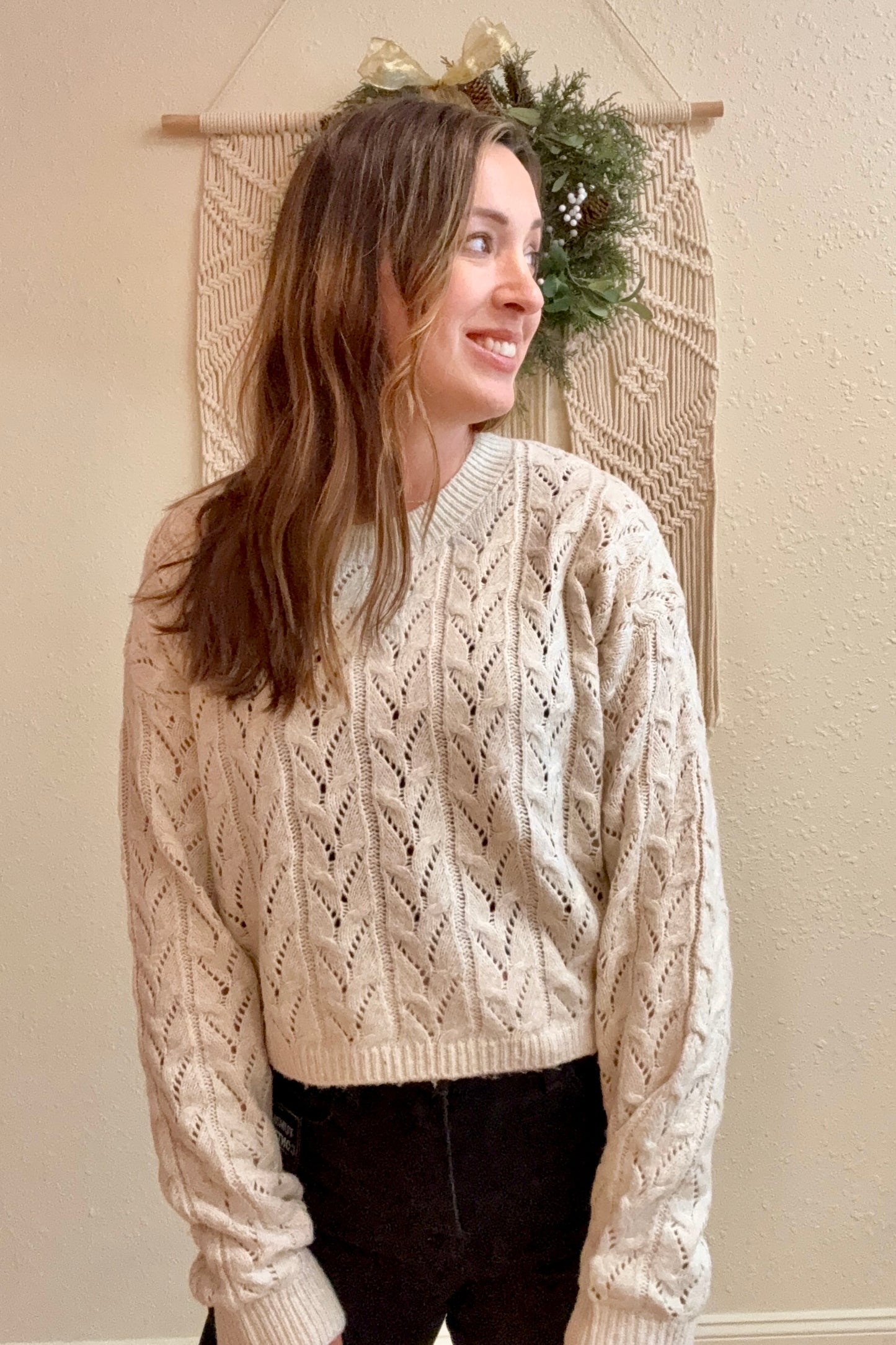 Zara Cropped Cable Knit Sweater