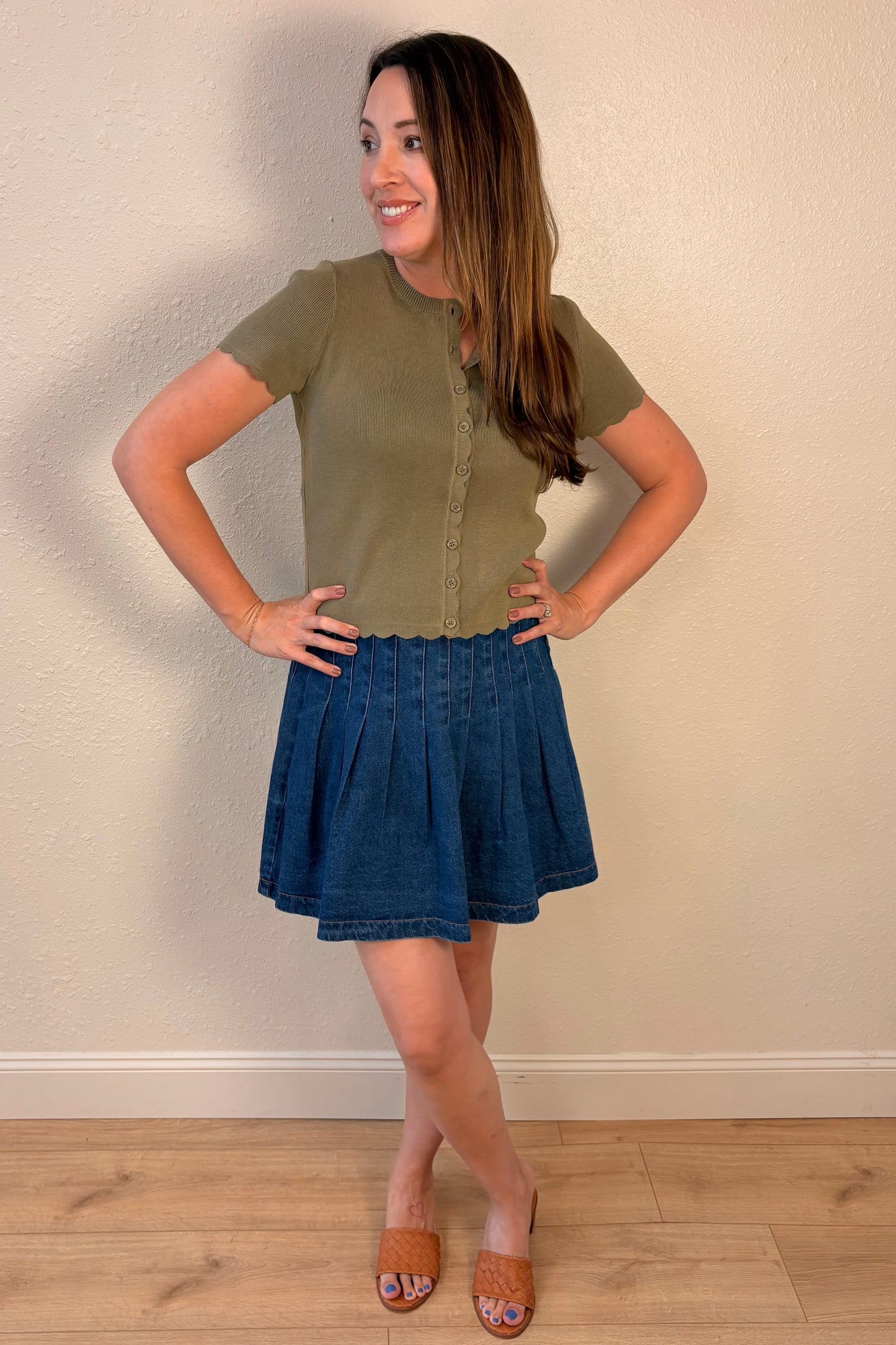 Kelsey Pleated Denim Mini Skirt