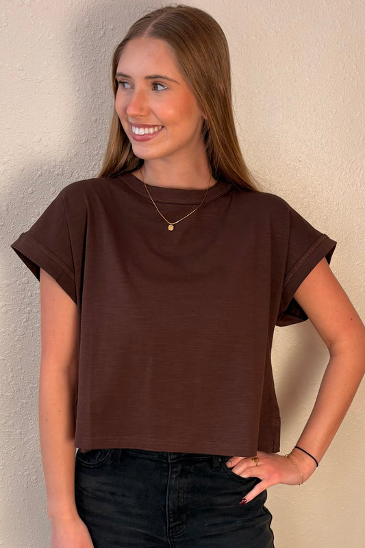 Maggie Chocolate Brown Open Back Tee
