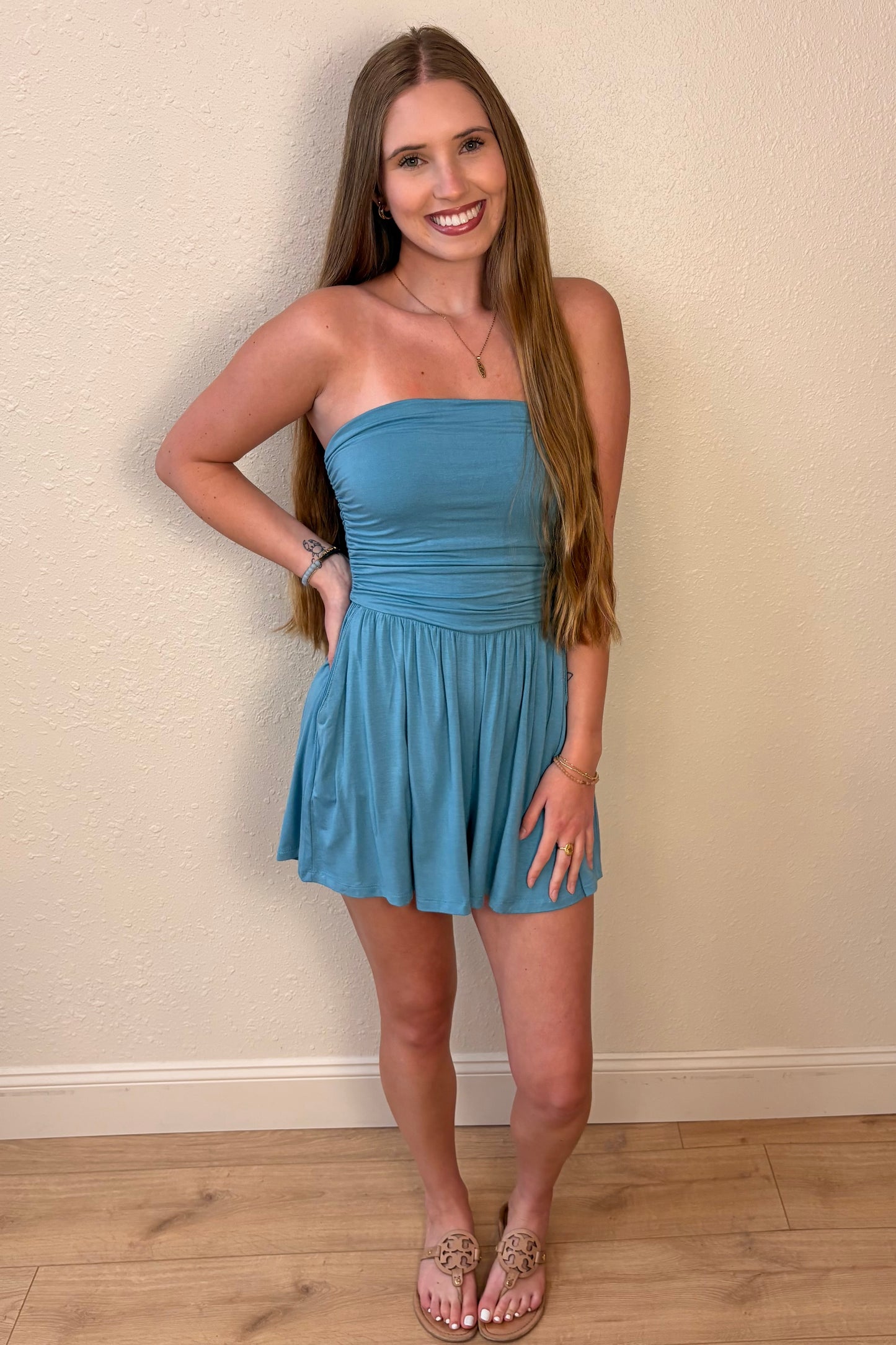 Serenity Light Aqua Strapless Romper