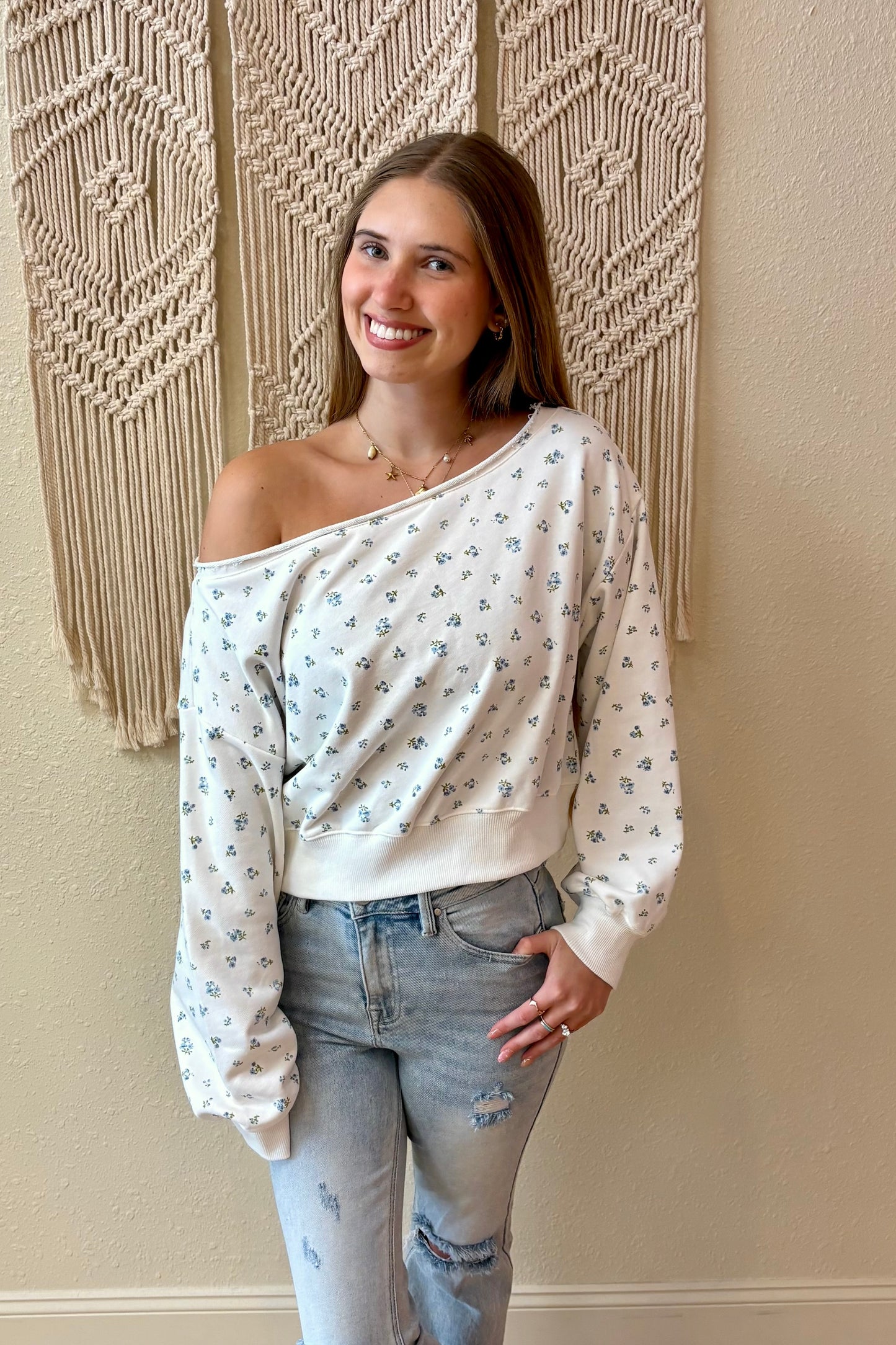 Carli Off the Shoulder Floral Sweatshirt