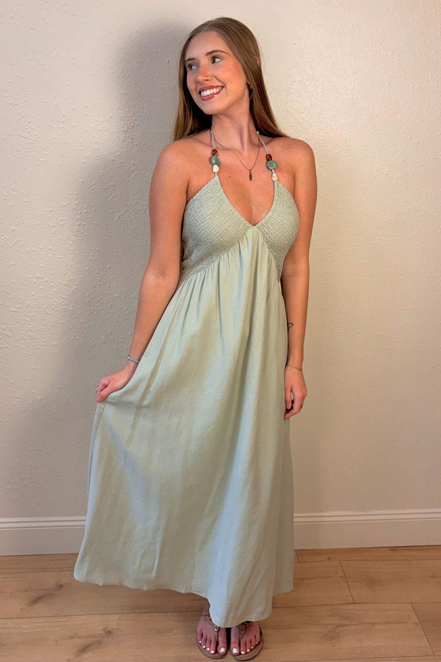 Jenna Beaded Halter Maxi Dress