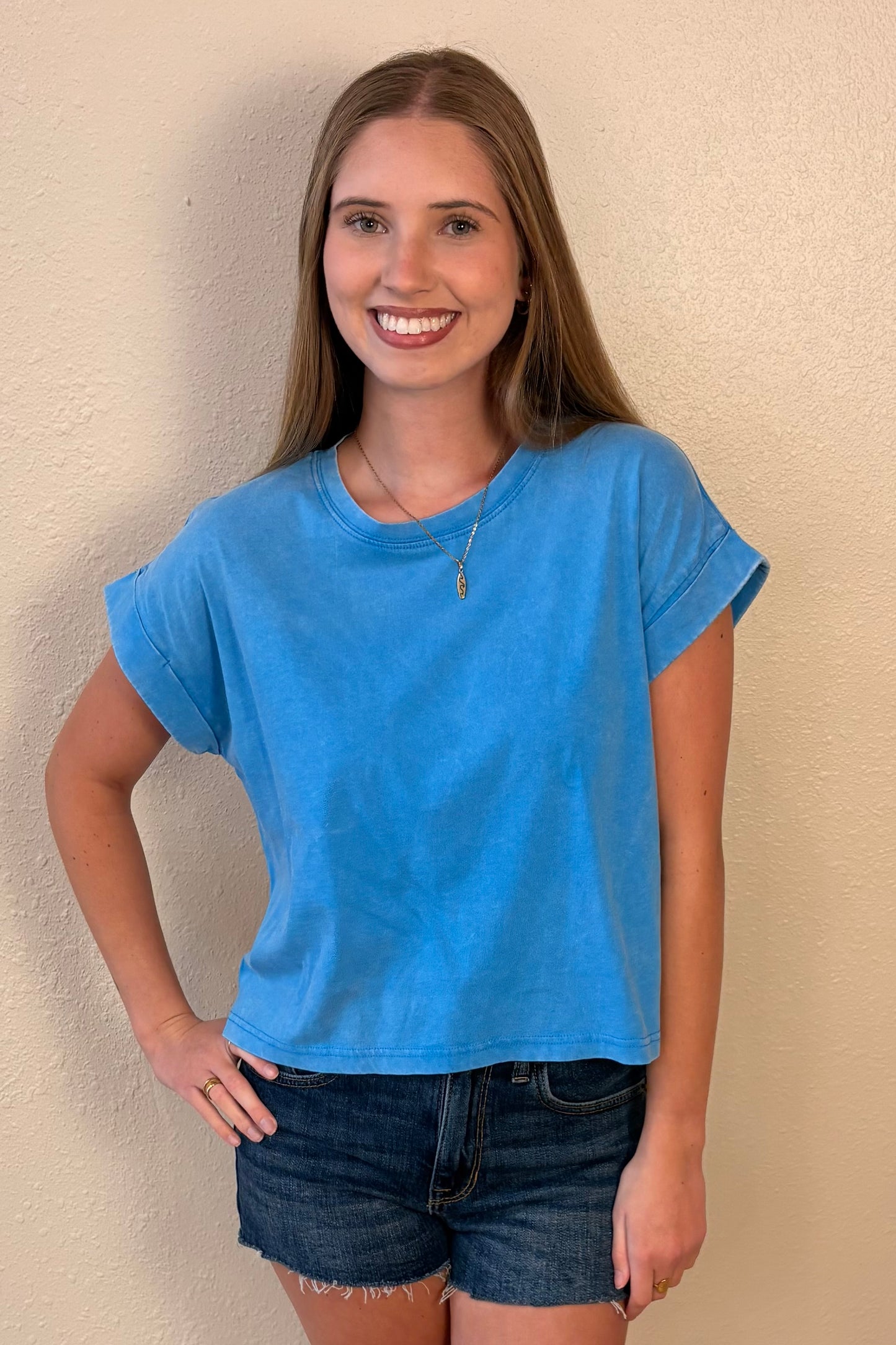 Zara Sky Blue Mineral Wash T-Shirt