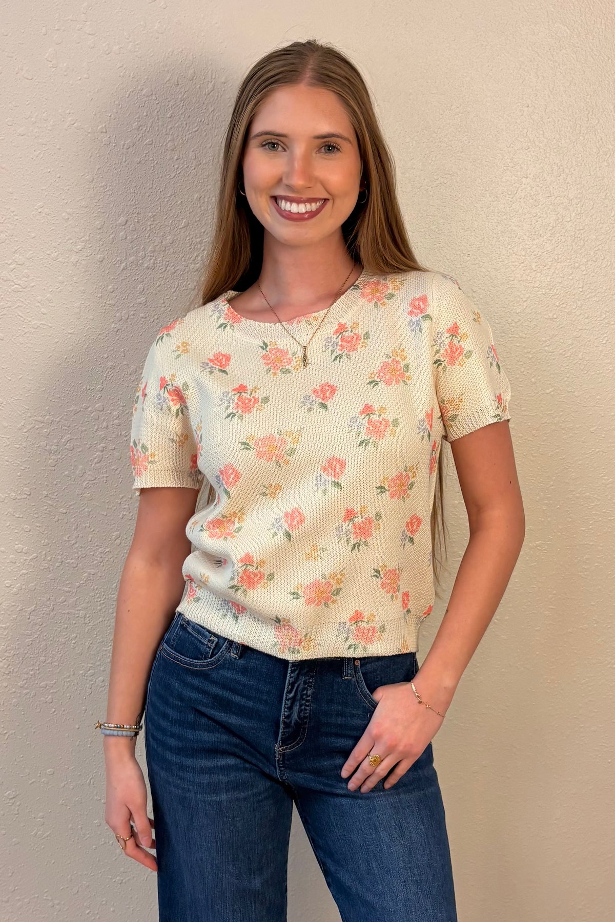 Mara Short Sleeve Floral Sweater Top