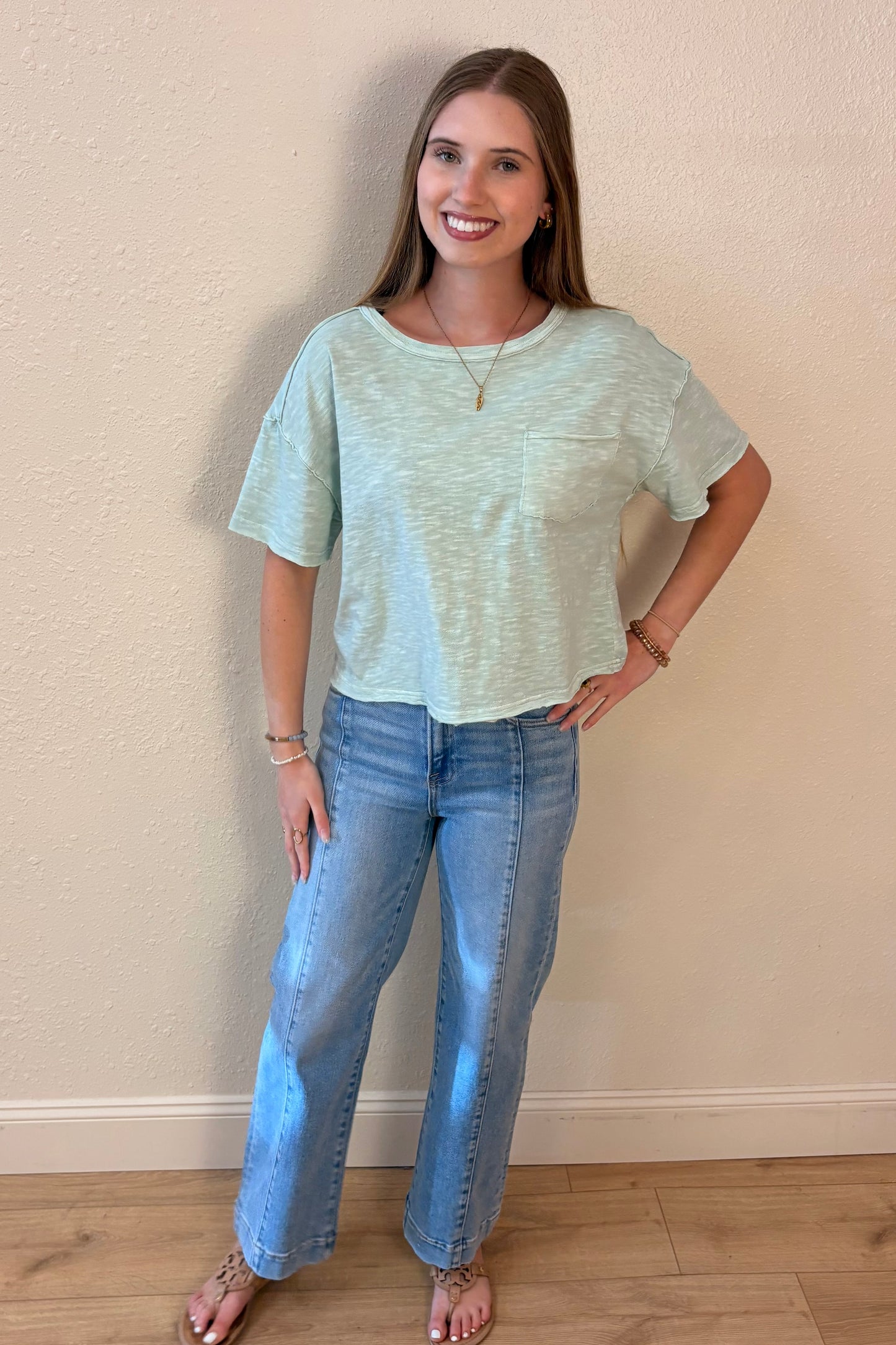 Sloane Mint Green Exposed Seam T-Shirt