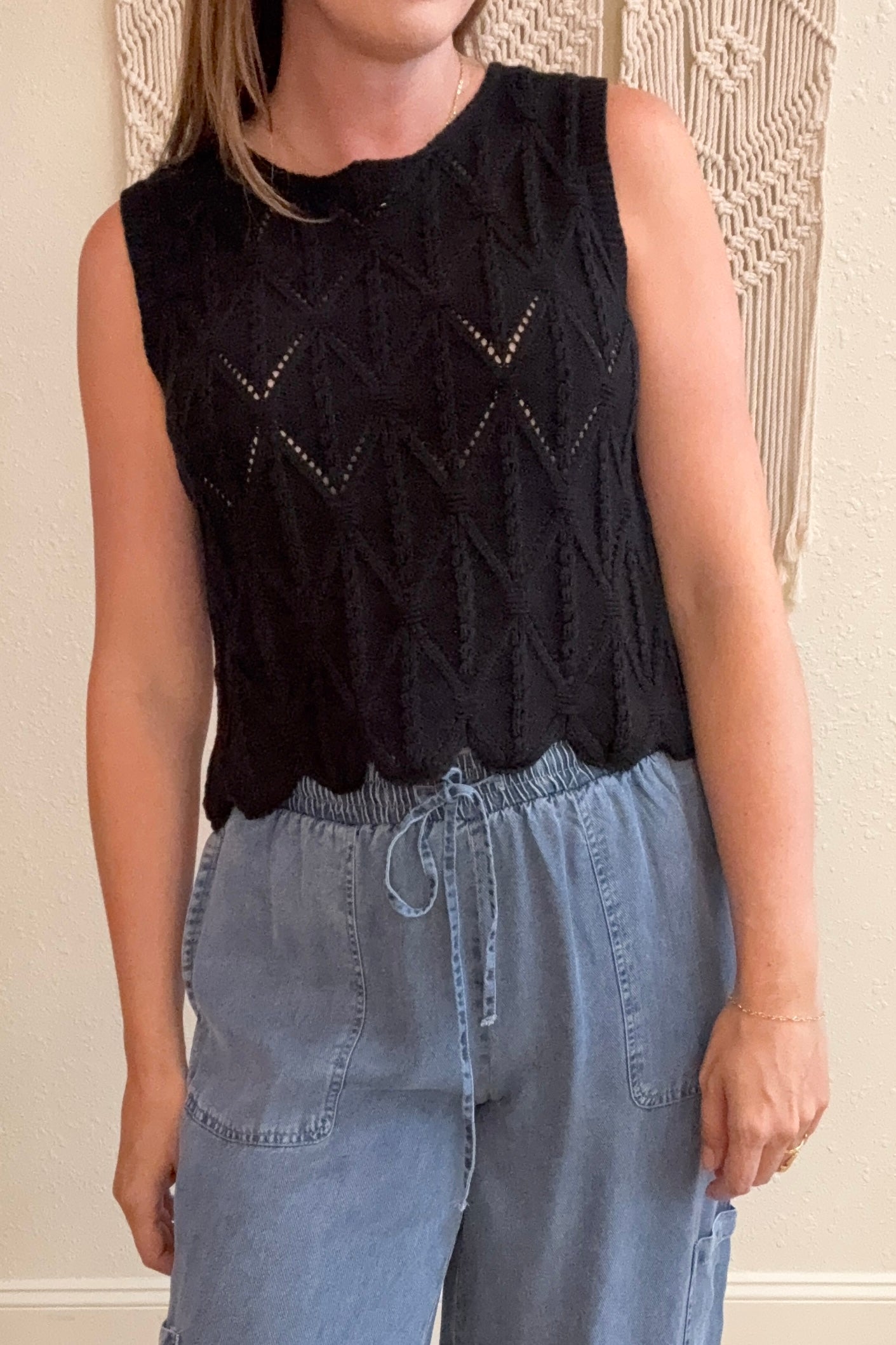 Zinnia Black Crochet Tank Top