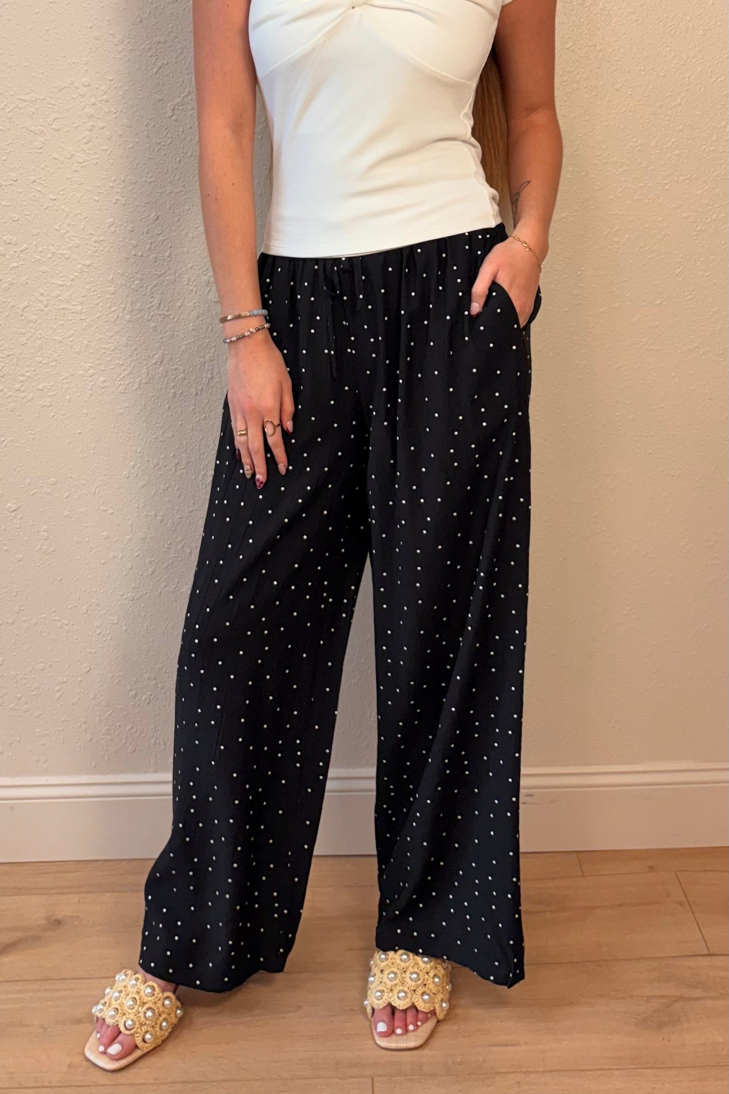 Olivia Black Polka Dot Wide Leg Pants