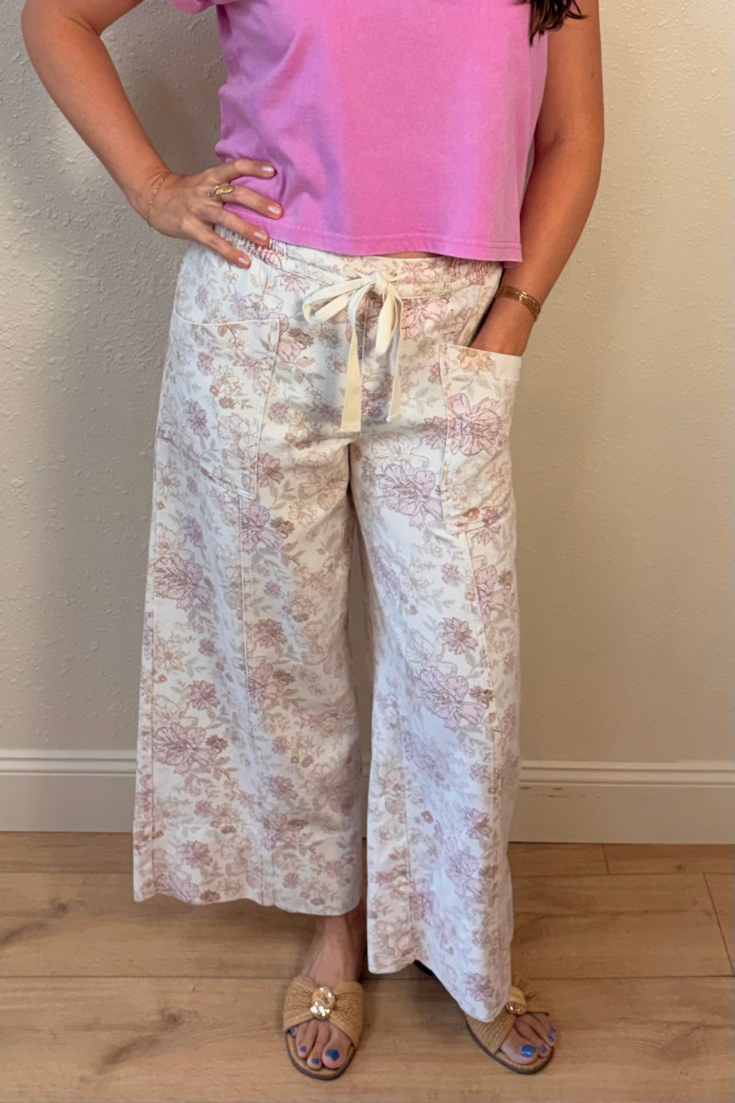 Andrea Pink Floral Utility Pocket Pants