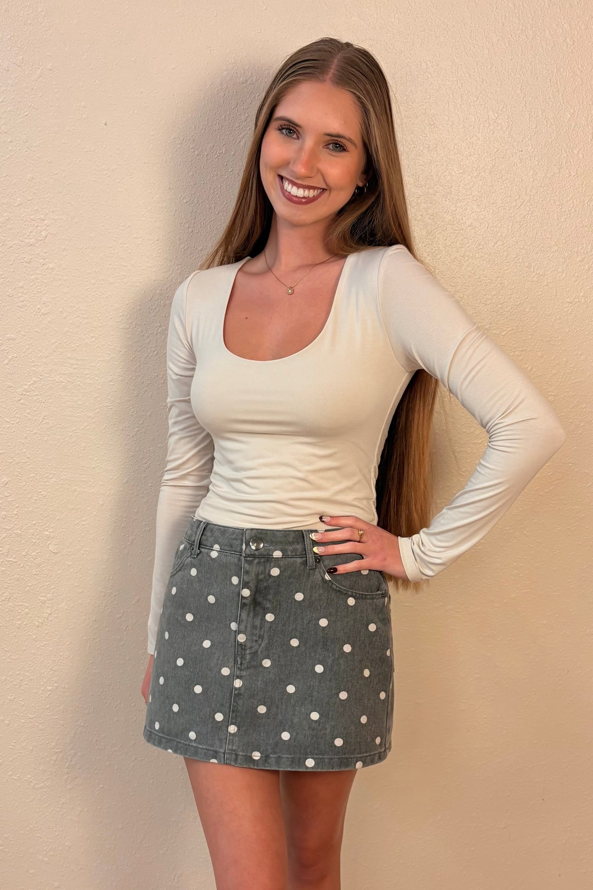 Daphne Gray Polka Dot Mini Skirt
