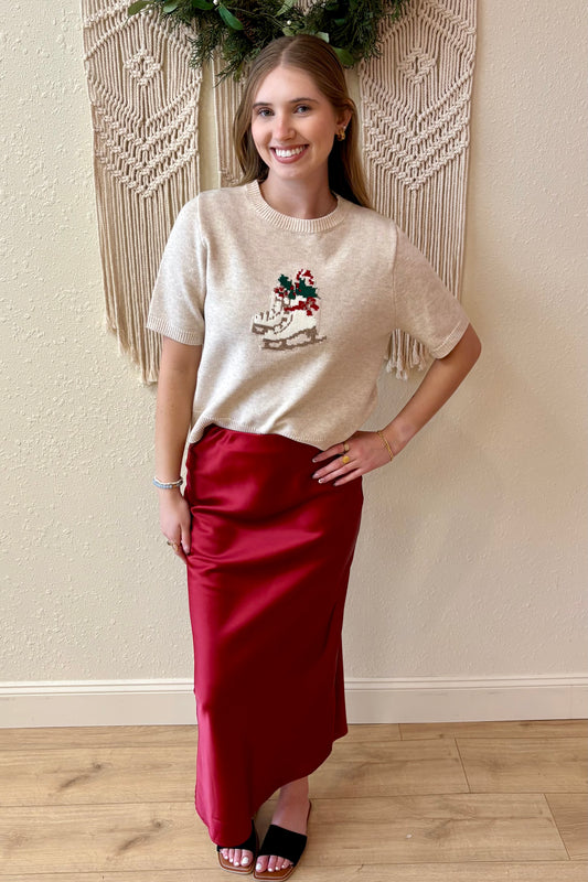 Aniston Satin Midi Skirt Red