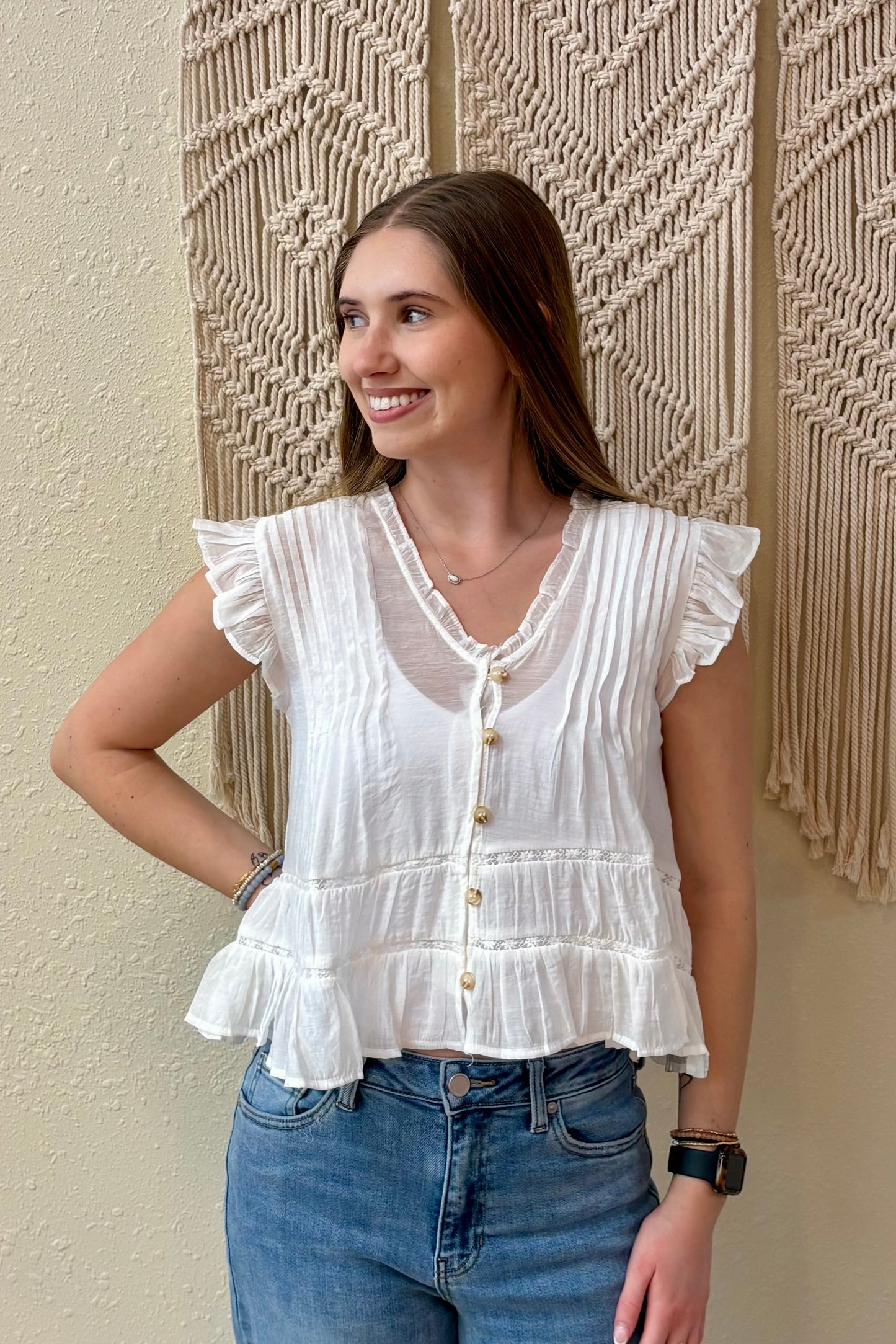 Riley Pleated Ruffle Top