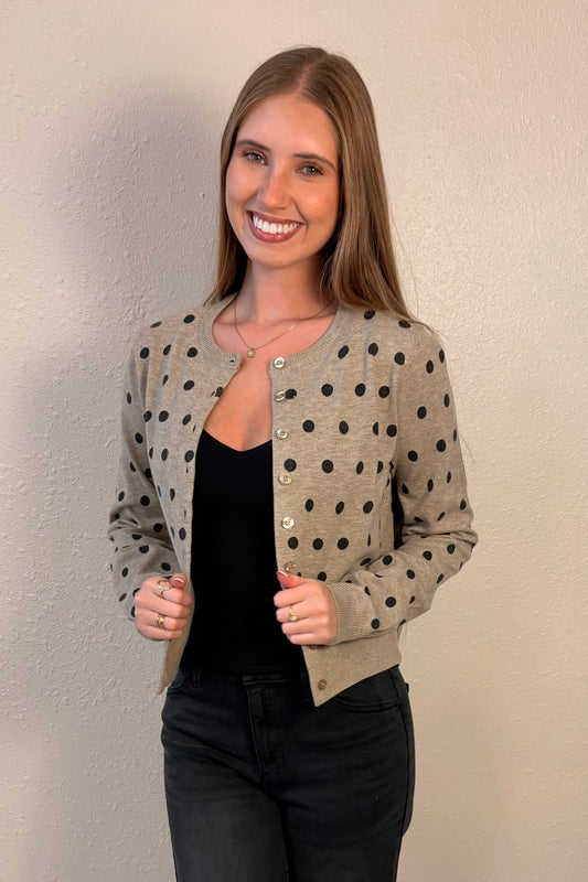 Sadie Taupe Polka Dot Cardigan Sweater