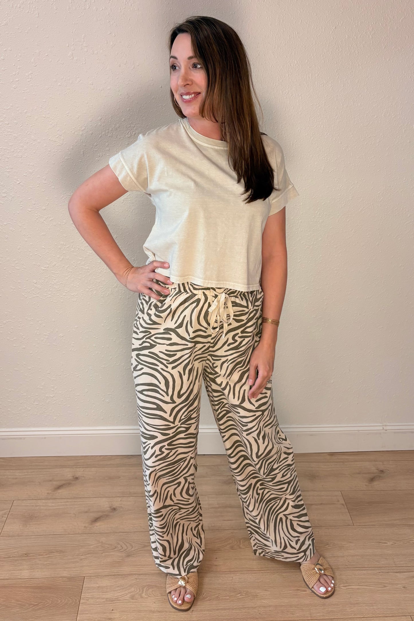 Aria Zebra Print Wide Leg Pants
