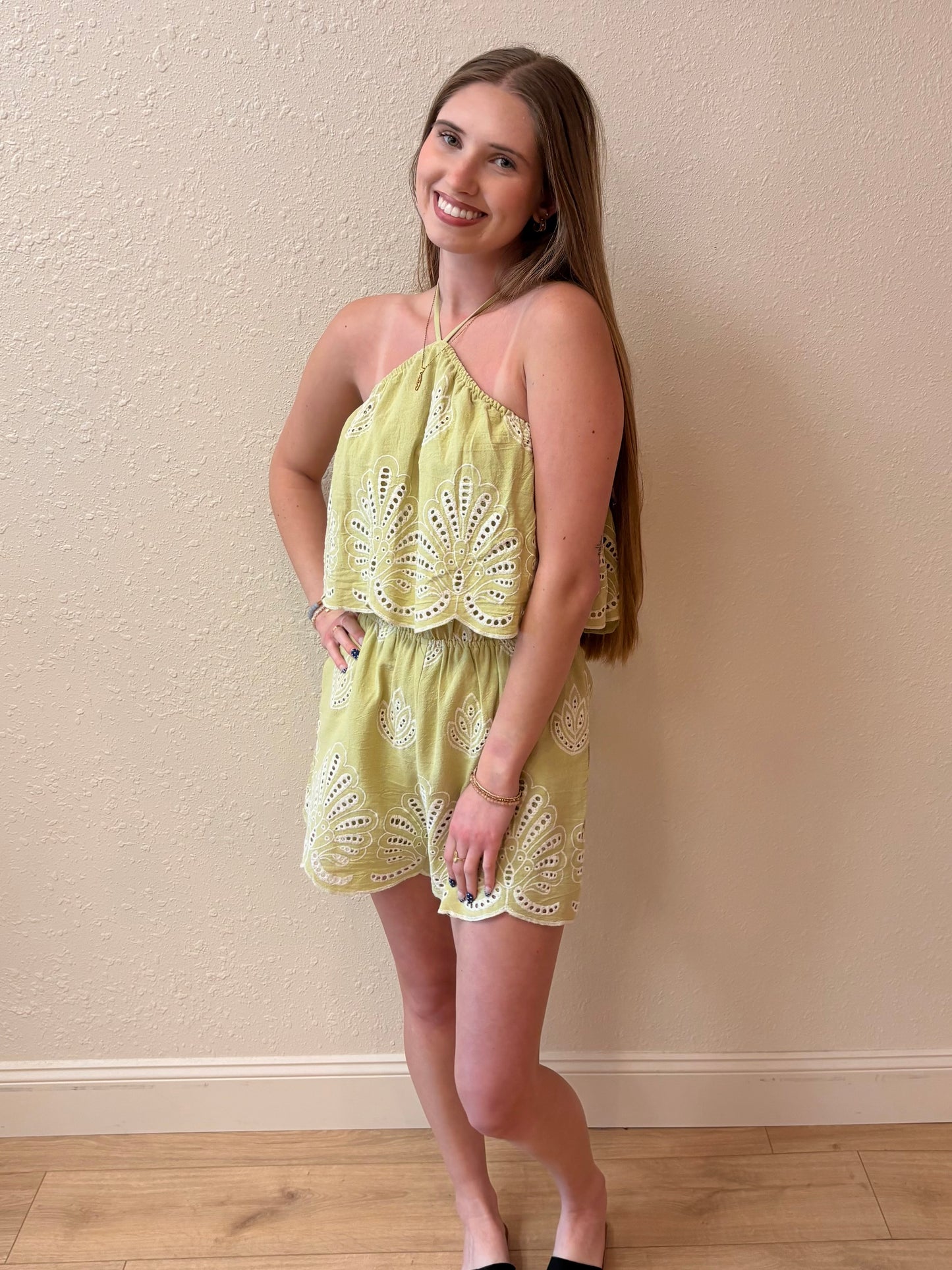 Rachael Halter Embroidered Romper