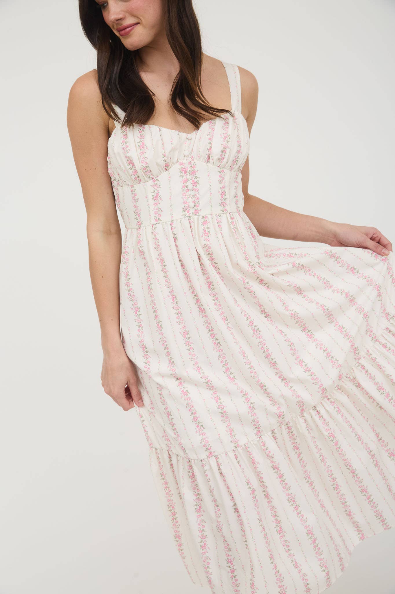 Leilani Floral Stripe Tiered Maxi Dress